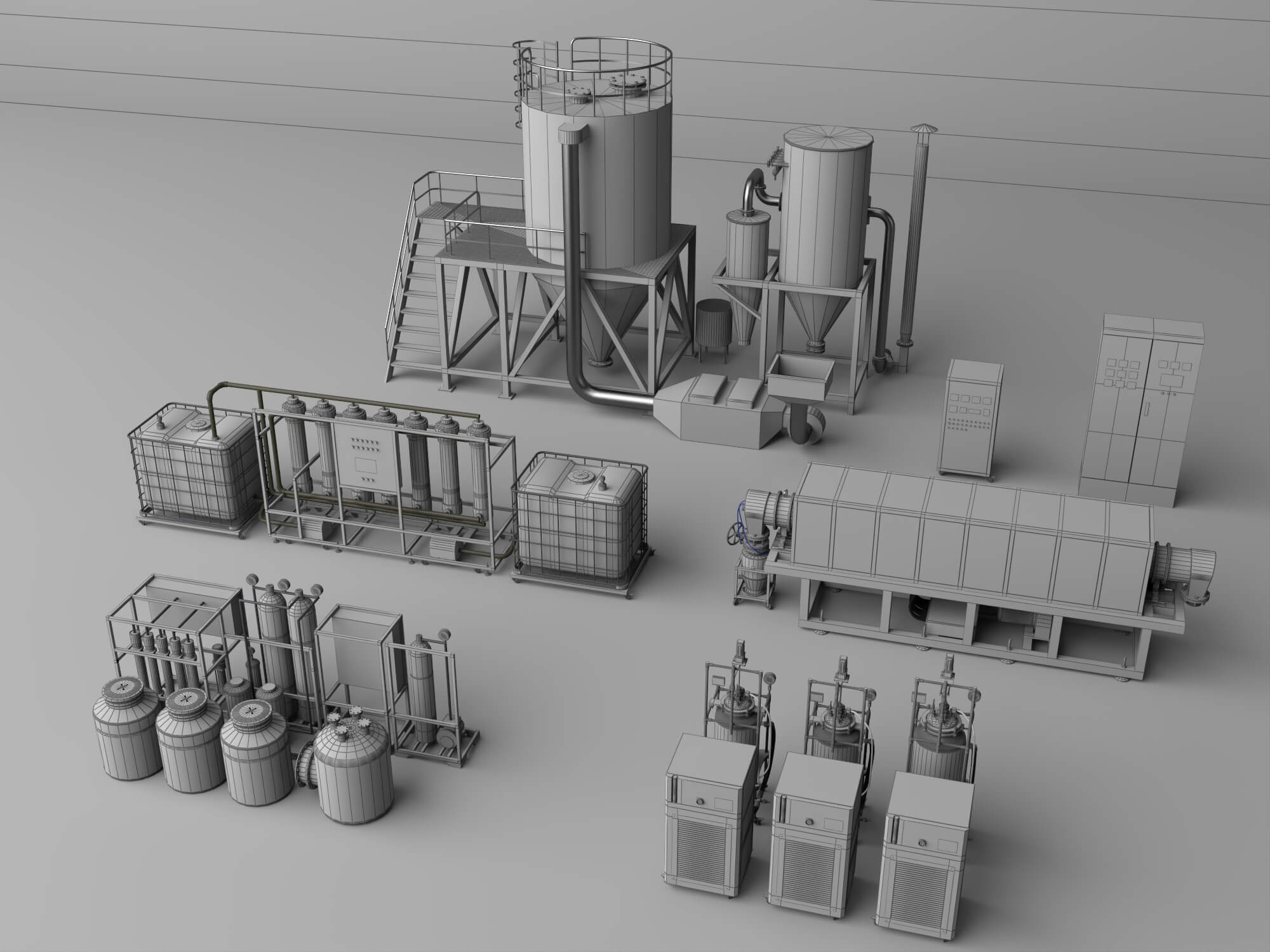Industrial Water Treatment Equipment Set 3D Model