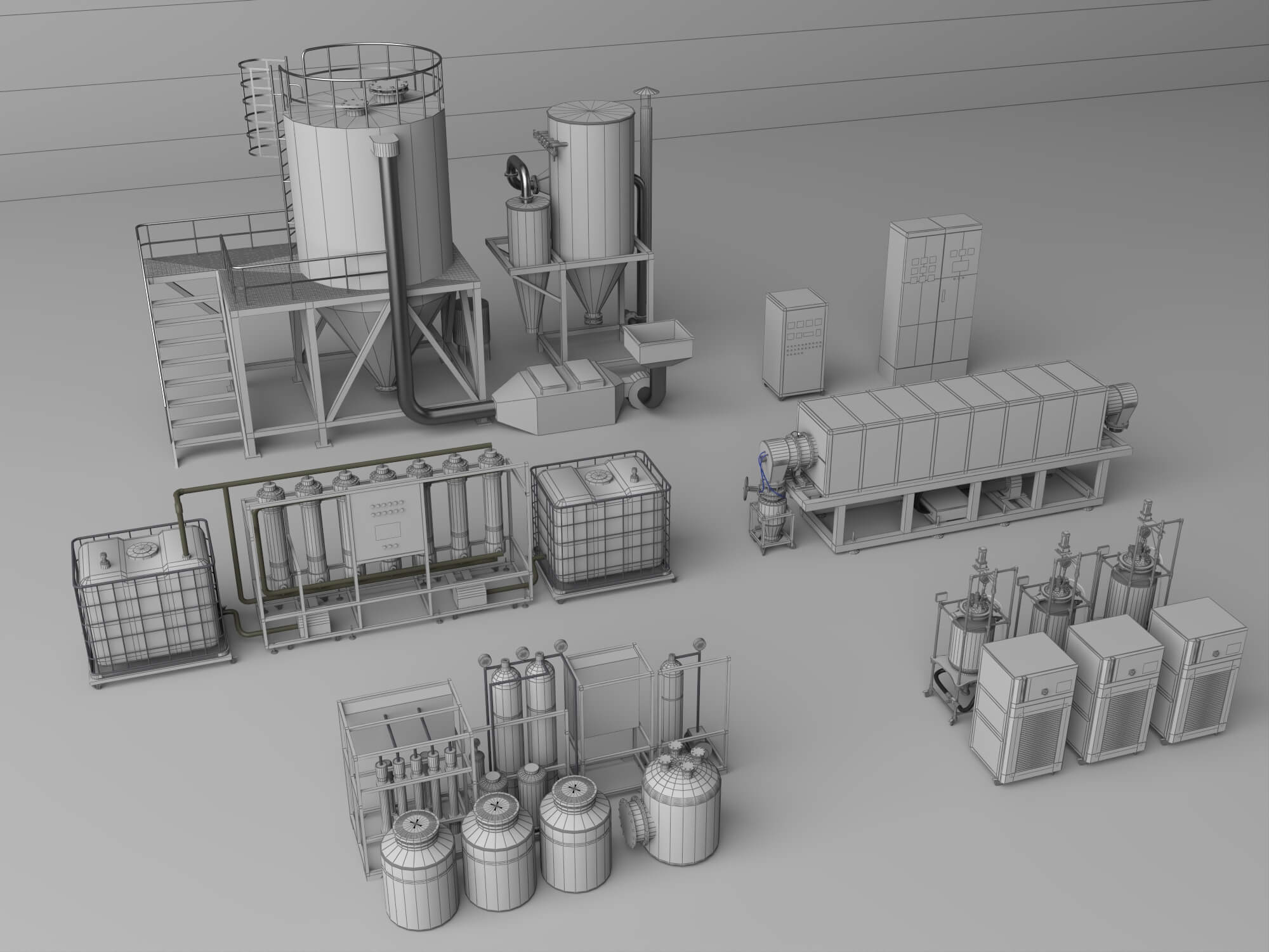 Industrial Water Treatment Equipment Set 3D Model