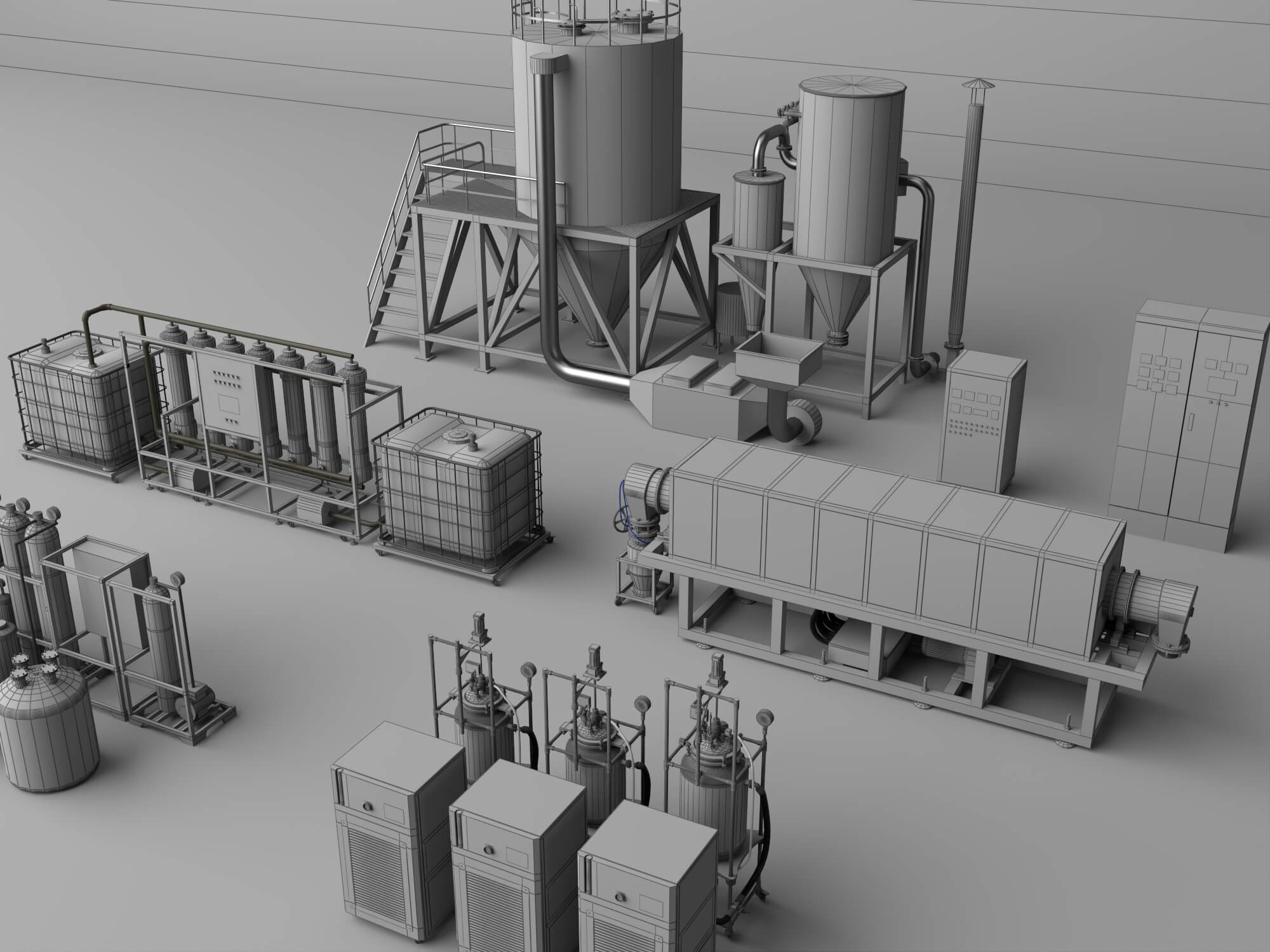 Industrial Water Treatment Equipment Set 3D Model