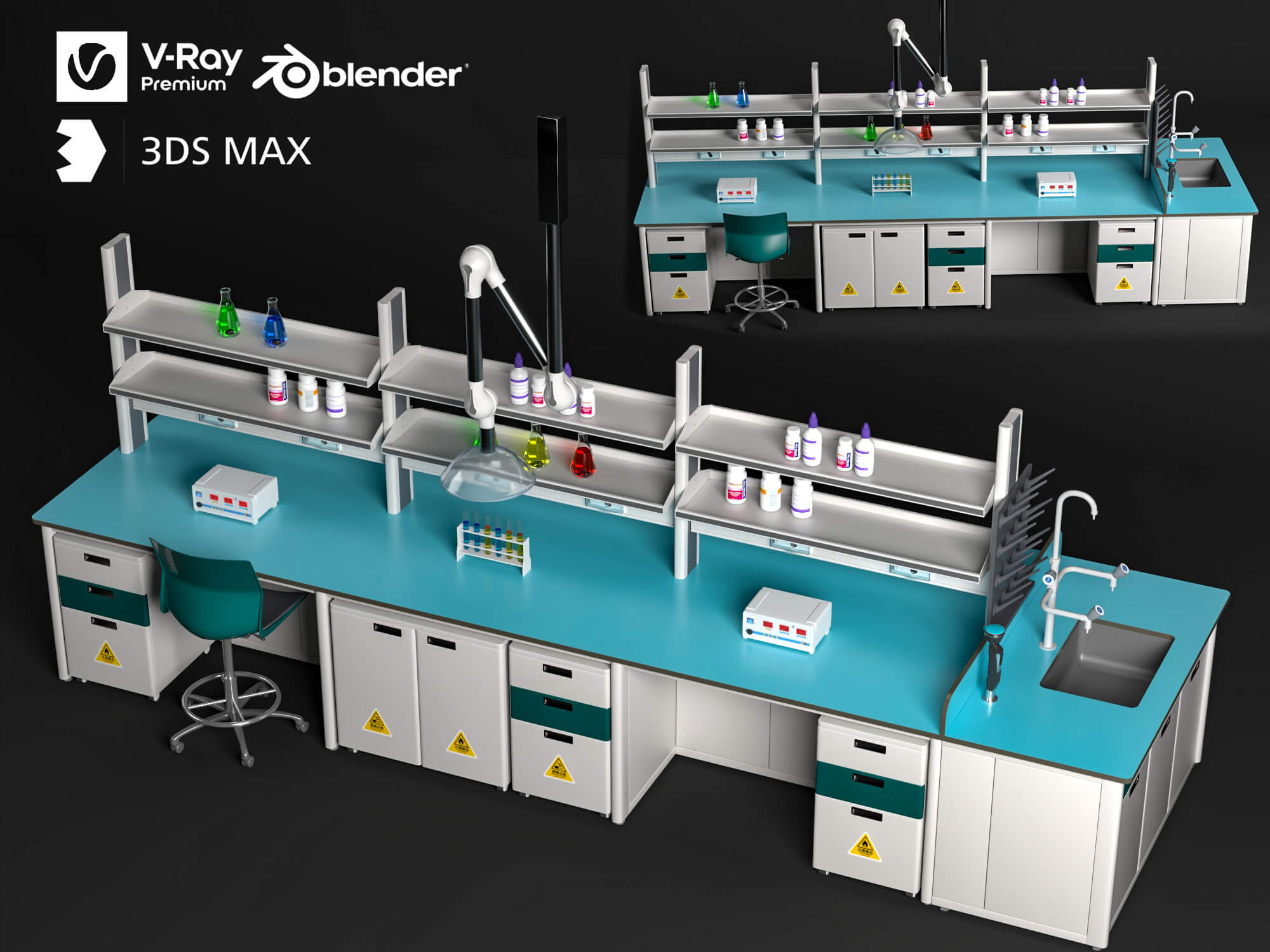 Laboratory Central Work Bench 3D Model