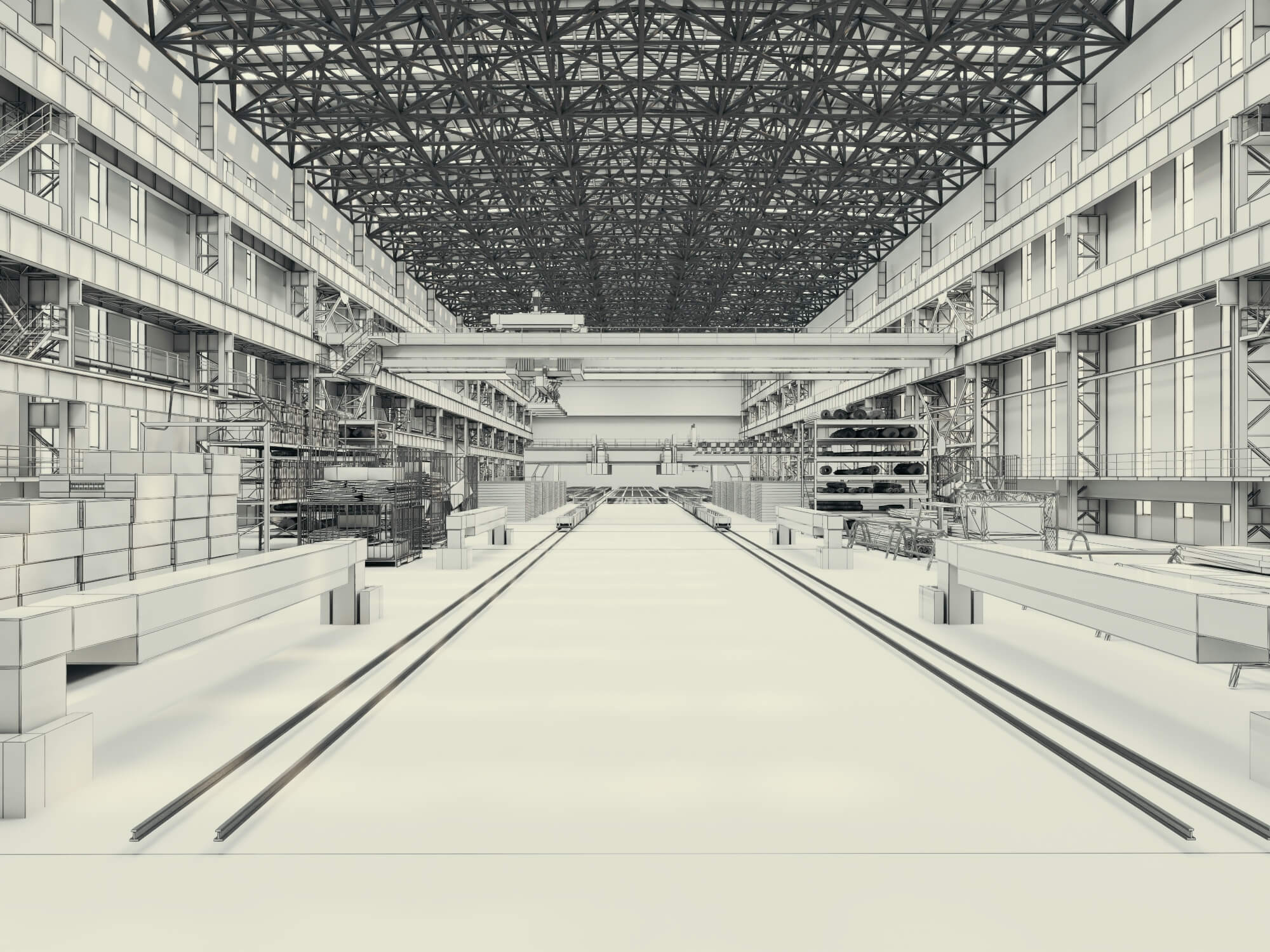 Large Industrial Factory Workshop 3d Model 3D Model