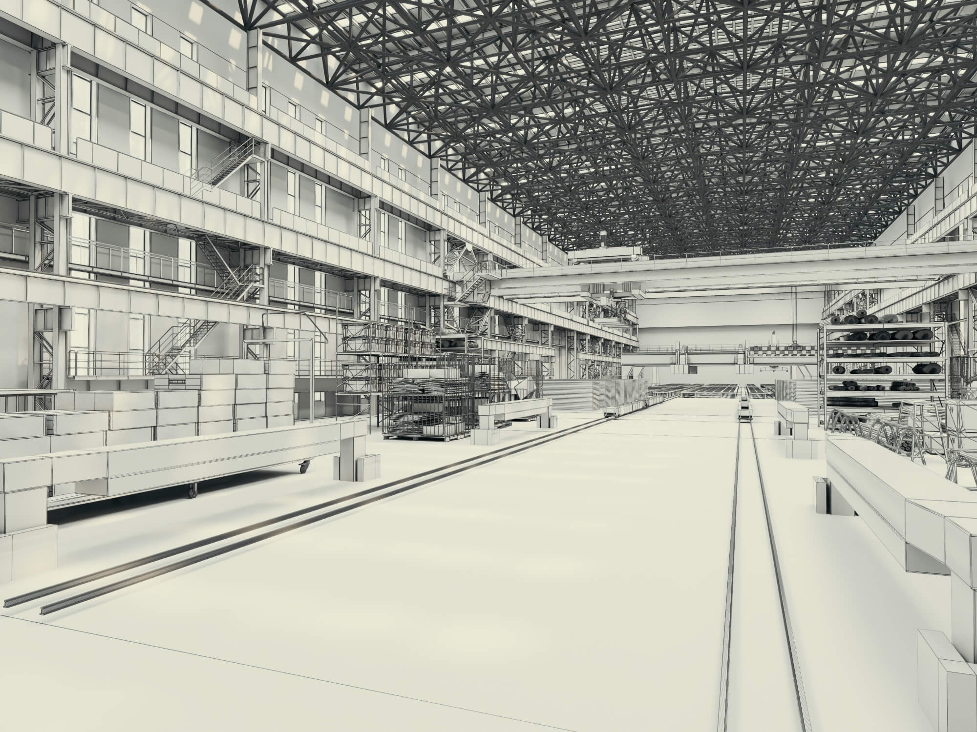 Large Industrial Factory Workshop 3d Model 3D Model