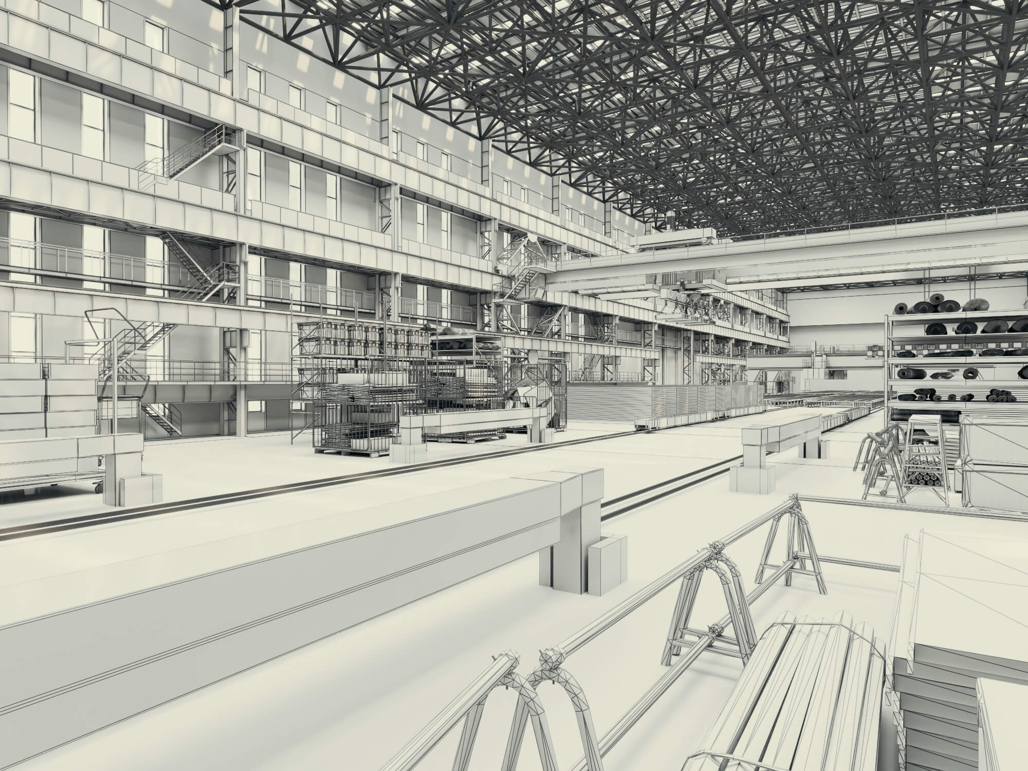 Large Industrial Factory Workshop 3d Model 3D Model