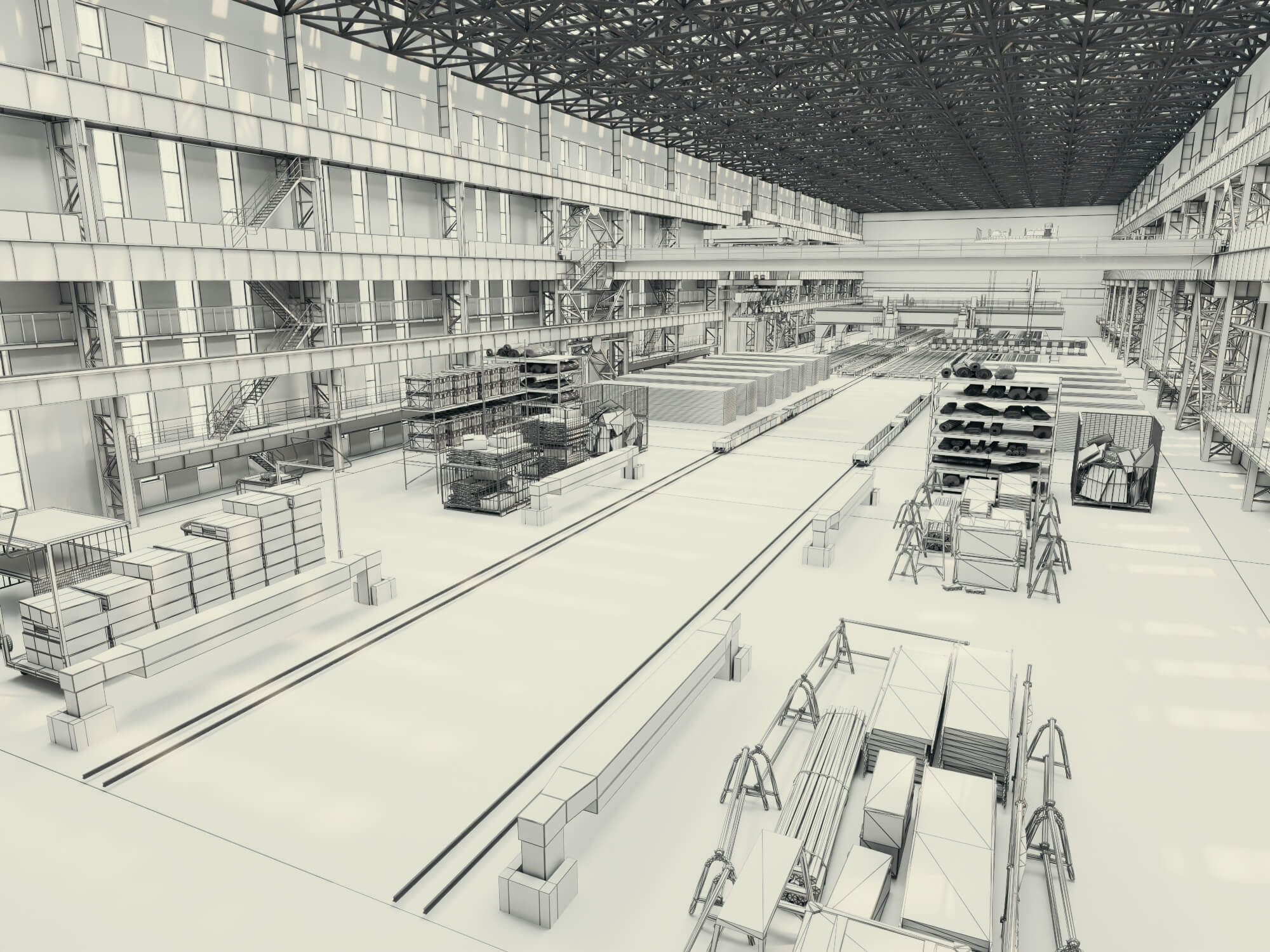 Large Industrial Factory Workshop 3d Model 3D Model