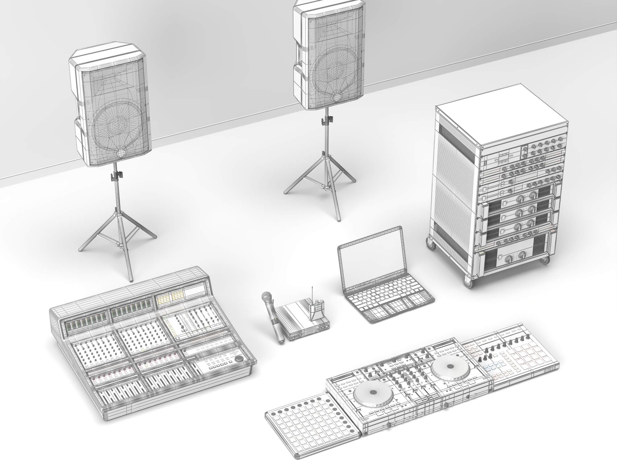 Live Sound DJ Equipment Set 3D Model