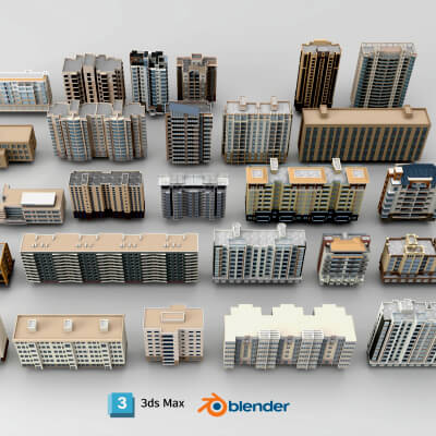 Low Poly City Apartment Buildings Pack