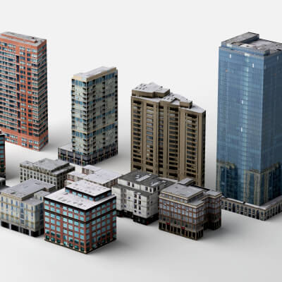 Low Poly Downtown City Buildings Pack