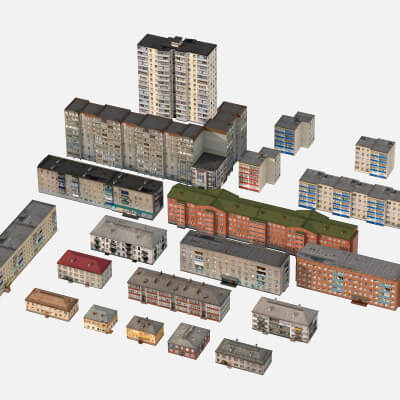Low Poly Eastern European Apartment Buildings Pack