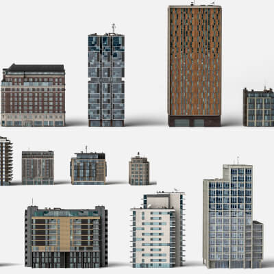 Low Poly European Urban Apartment Buildings Pack