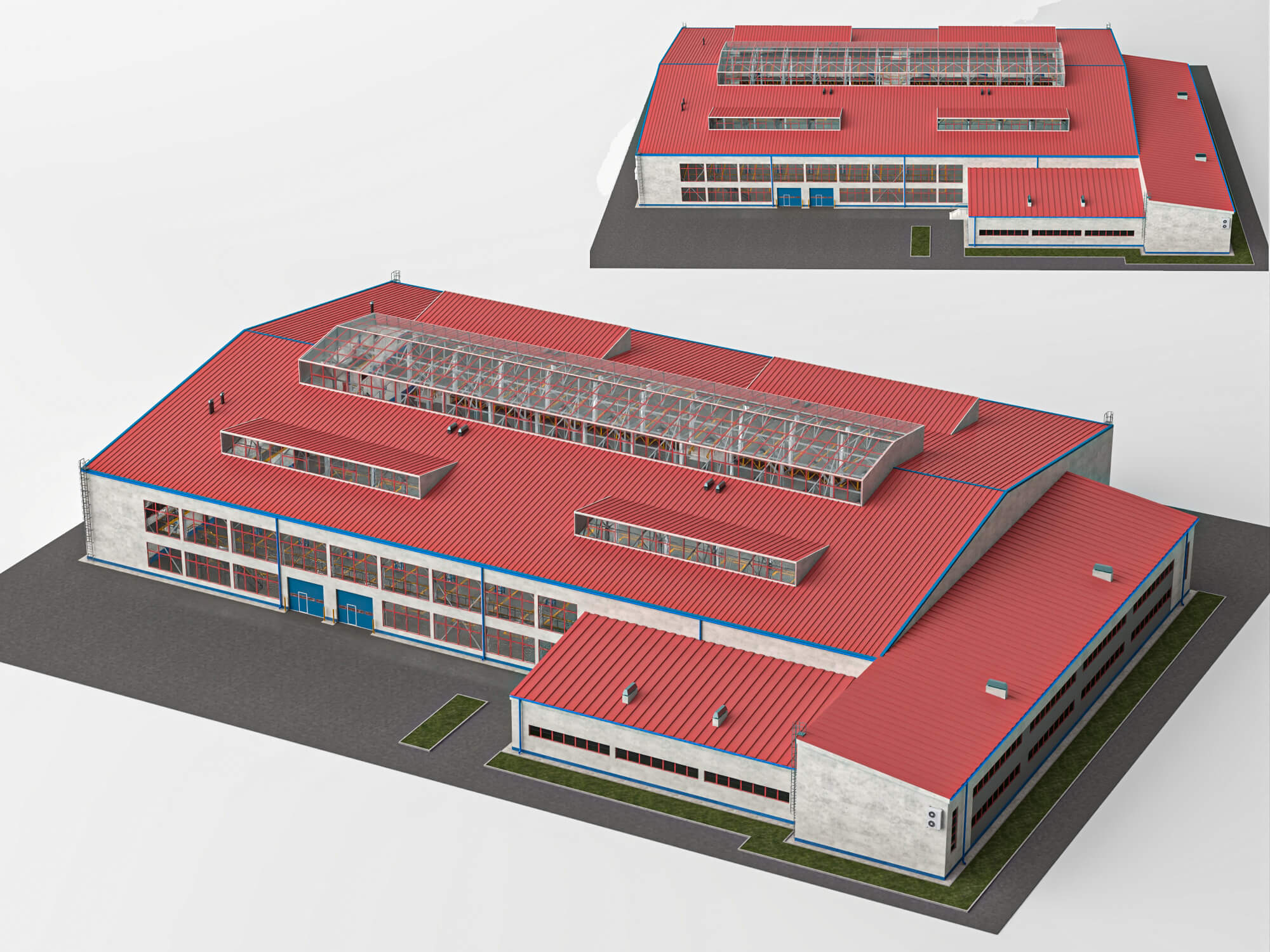 Low Poly Large Industrial Factory Warehouse Building 3D Model