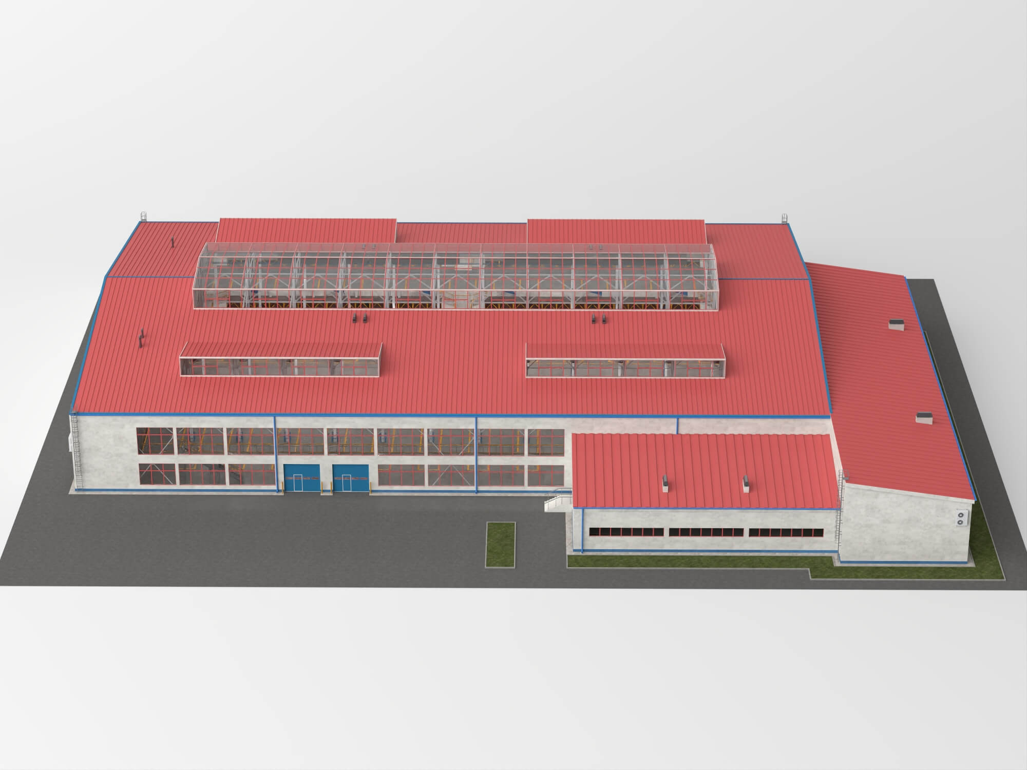 Low Poly Large Industrial Factory Warehouse Building 3D Model