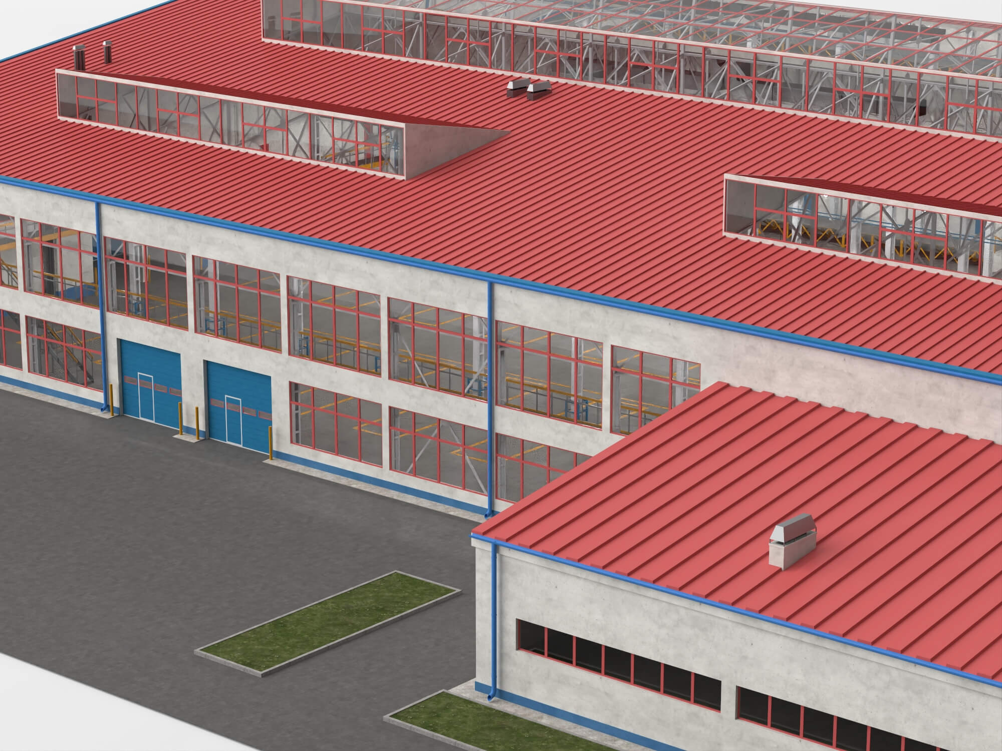 Low Poly Large Industrial Factory Warehouse Building 3D Model