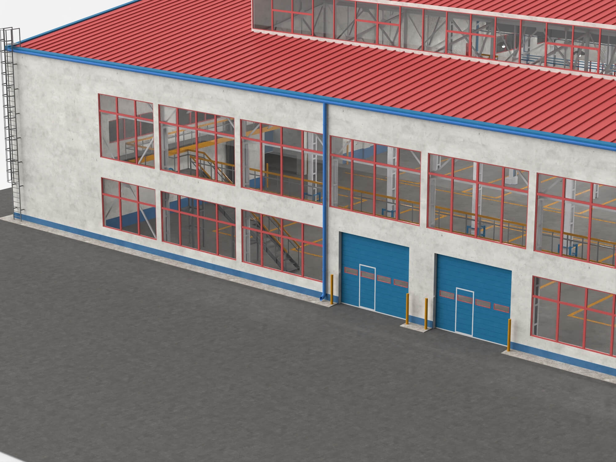 Low Poly Large Industrial Factory Warehouse Building 3D Model
