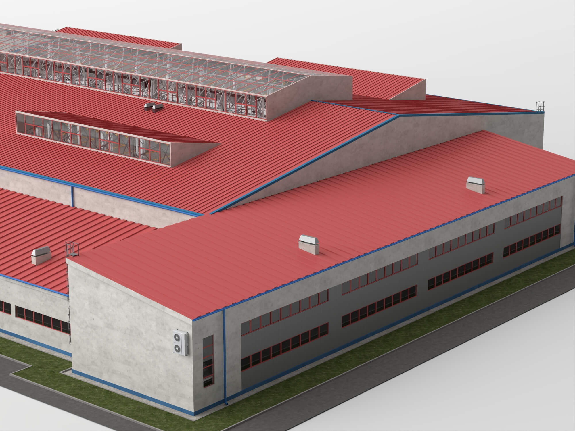 Low Poly Large Industrial Factory Warehouse Building 3D Model