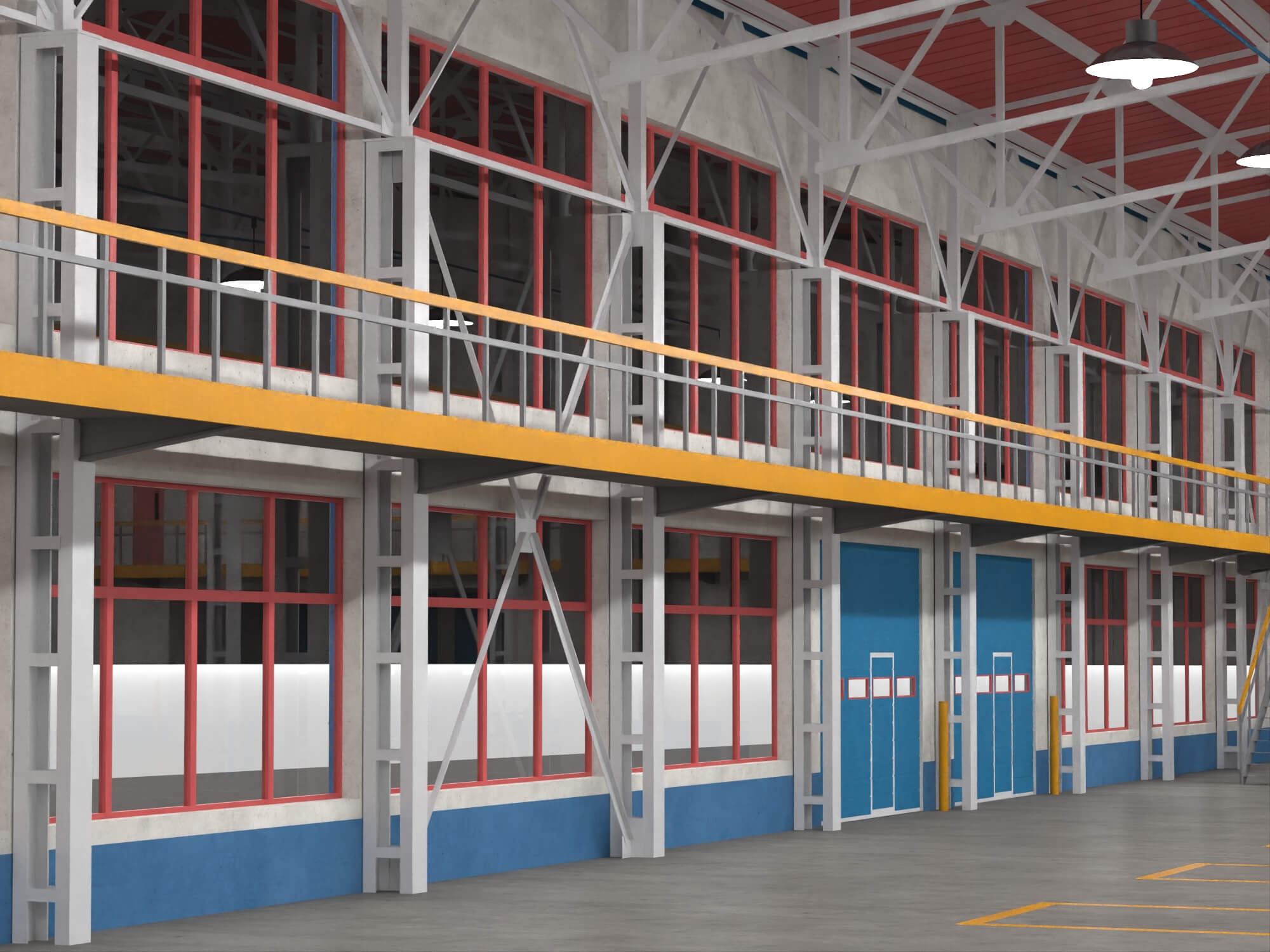 Low Poly Large Industrial Factory Warehouse Building 3D Model