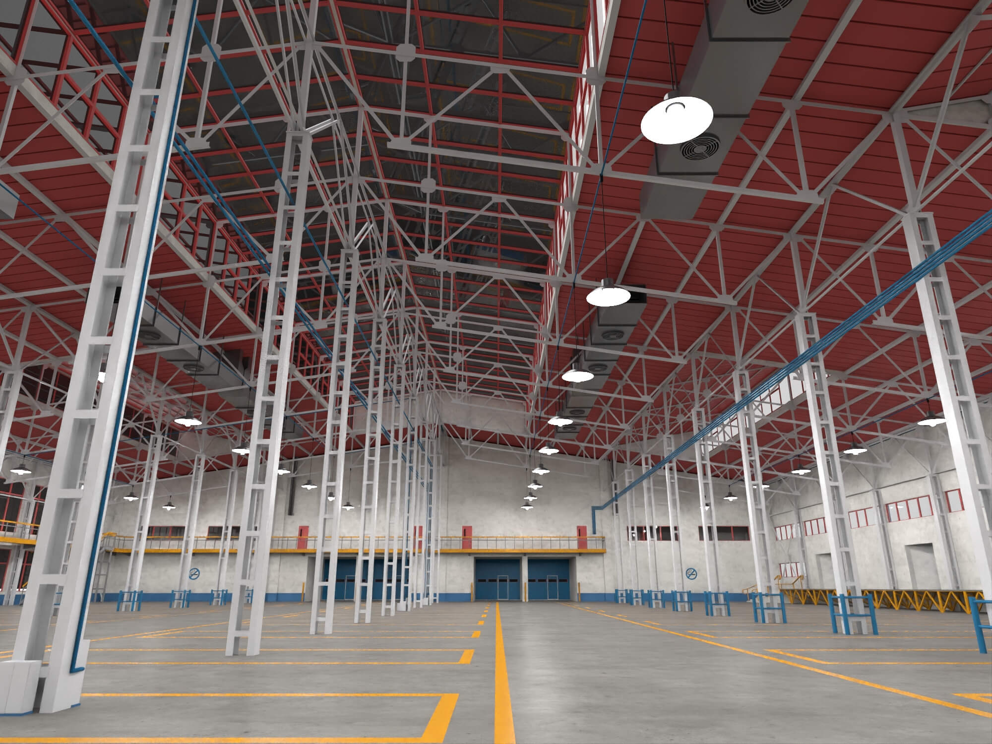 Low Poly Large Industrial Factory Warehouse Building 3D Model