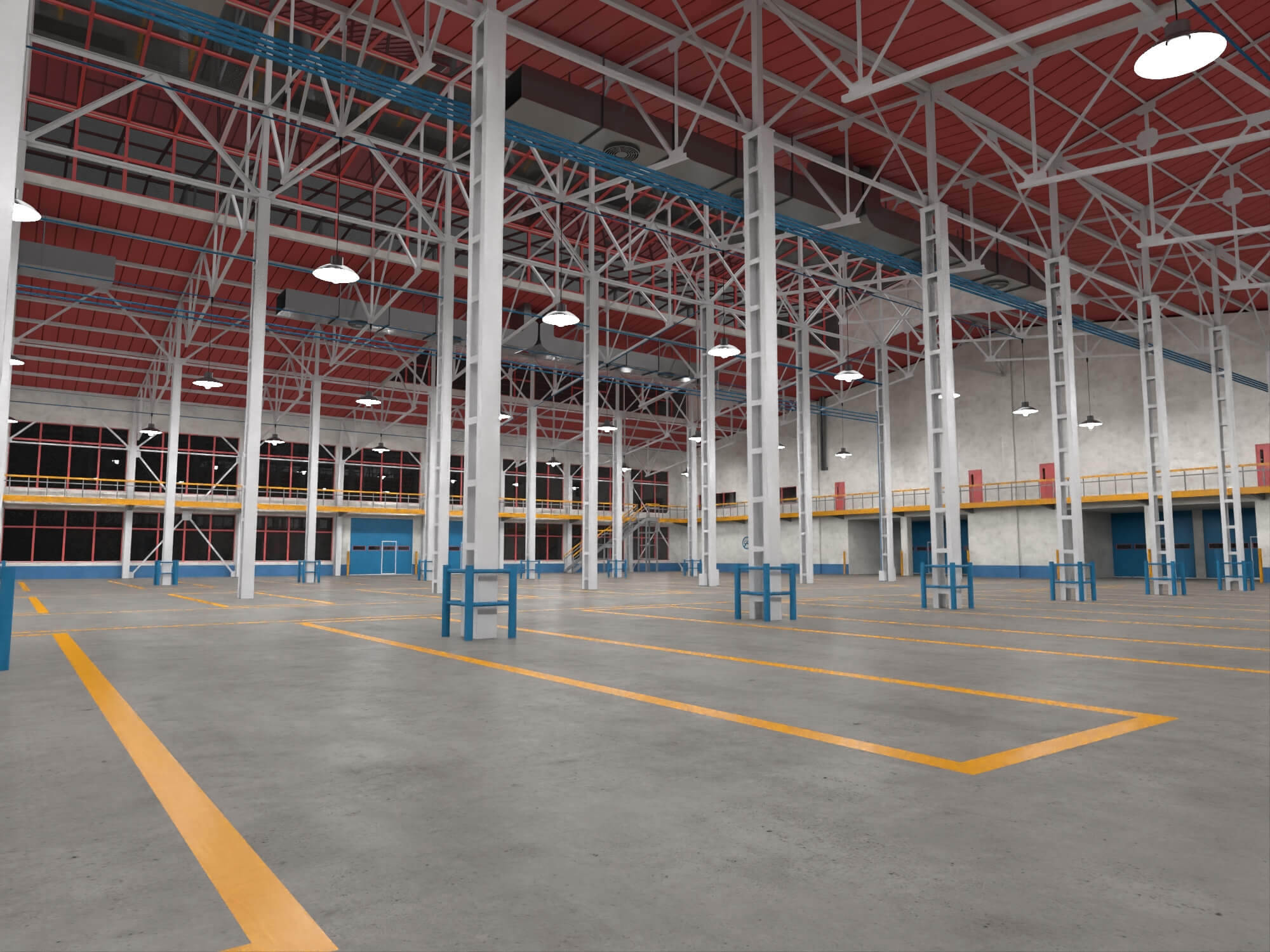 Low Poly Large Industrial Factory Warehouse Building 3D Model