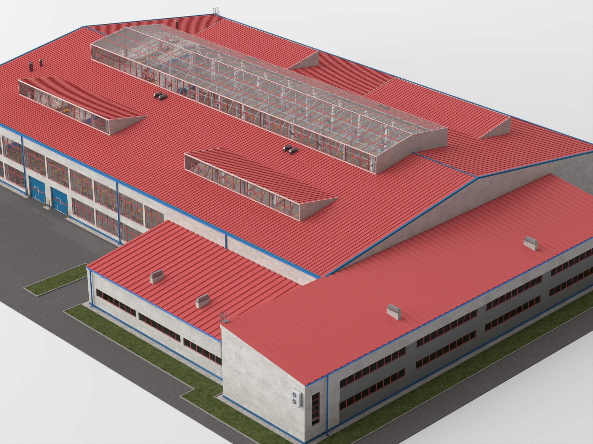 Low Poly Large Industrial Factory Warehouse Building 3D Model