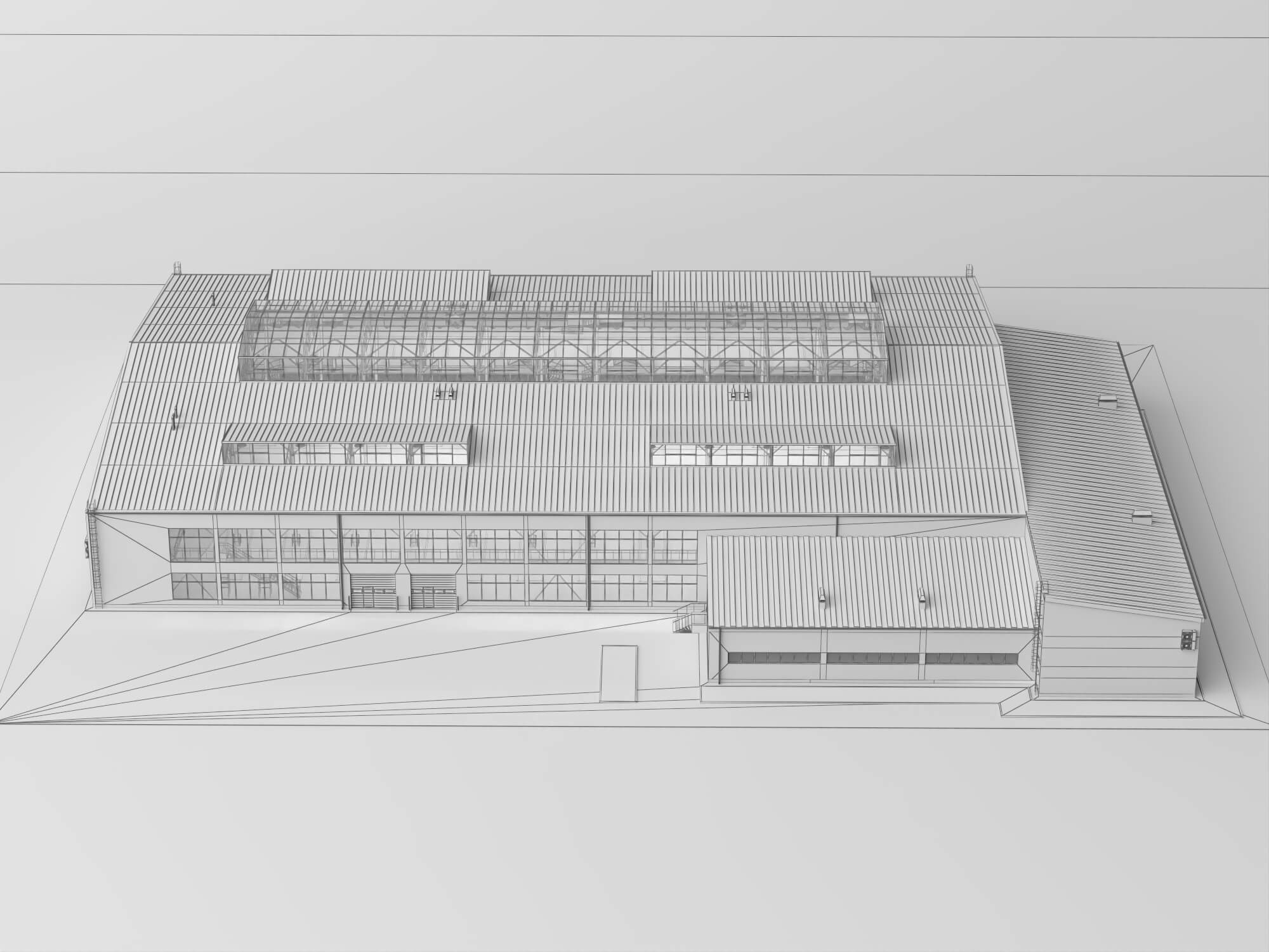 Low Poly Large Industrial Factory Warehouse Building 3D Model