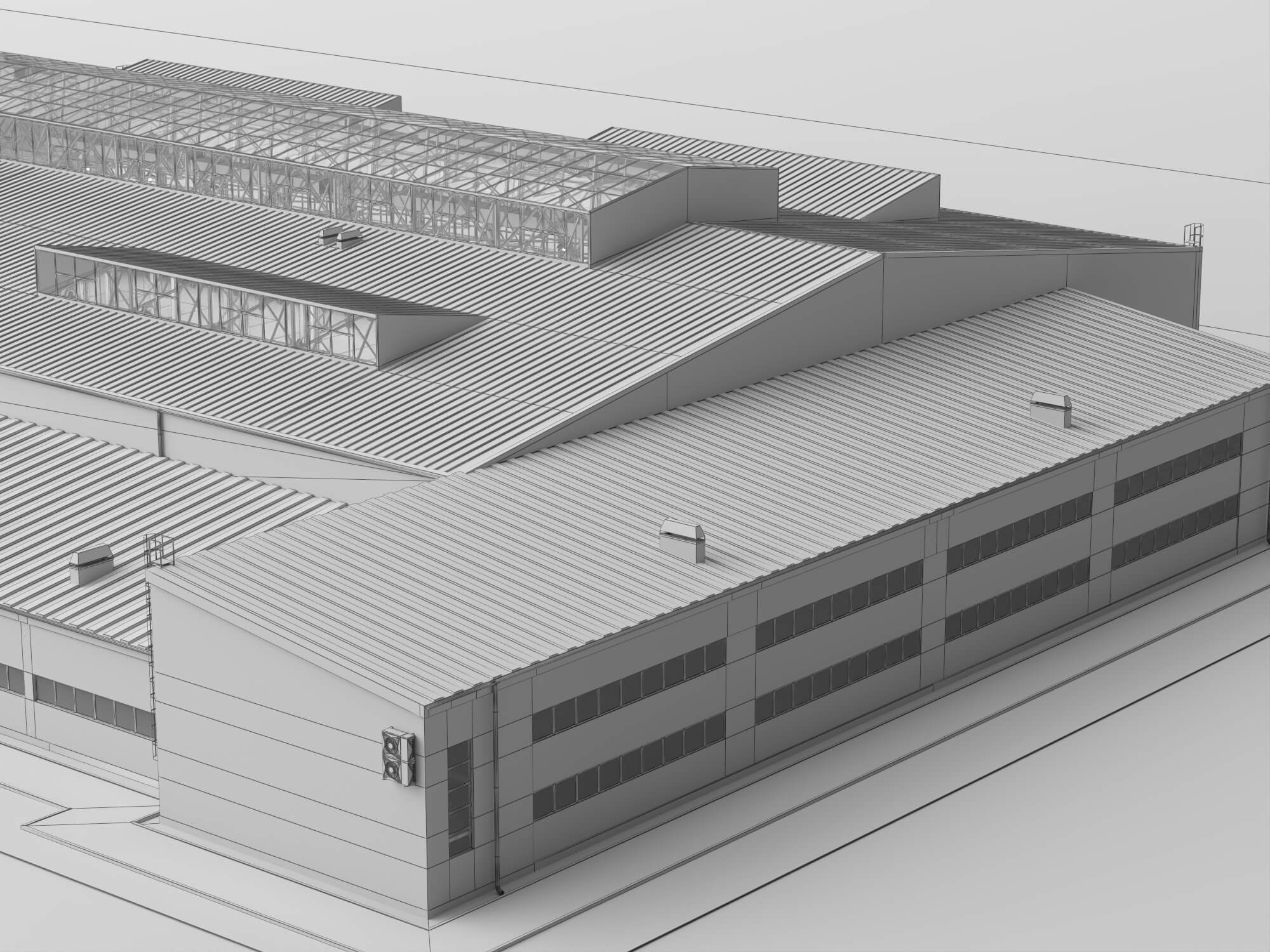 Low Poly Large Industrial Factory Warehouse Building 3D Model
