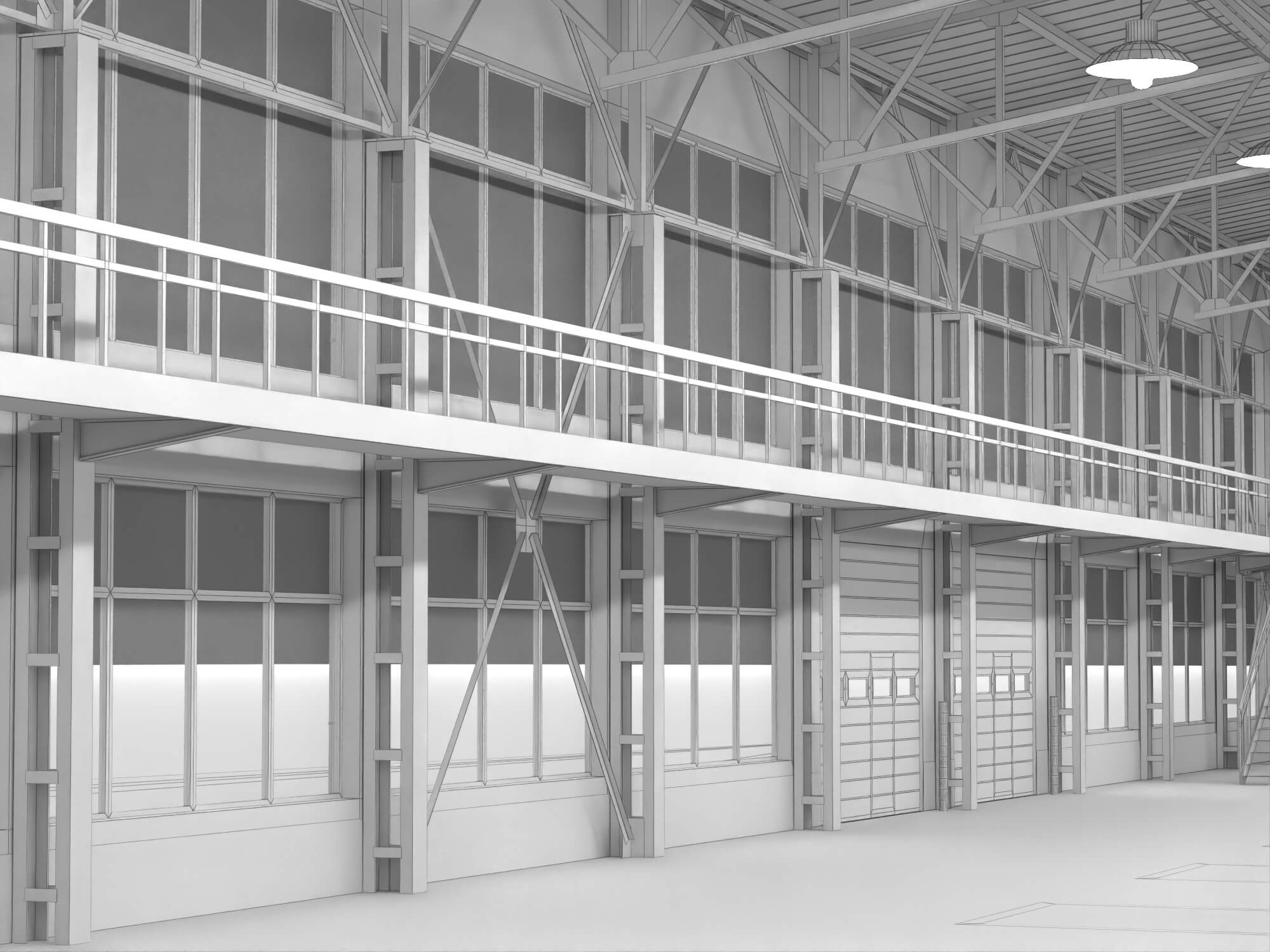 Low Poly Large Industrial Factory Warehouse Building 3D Model