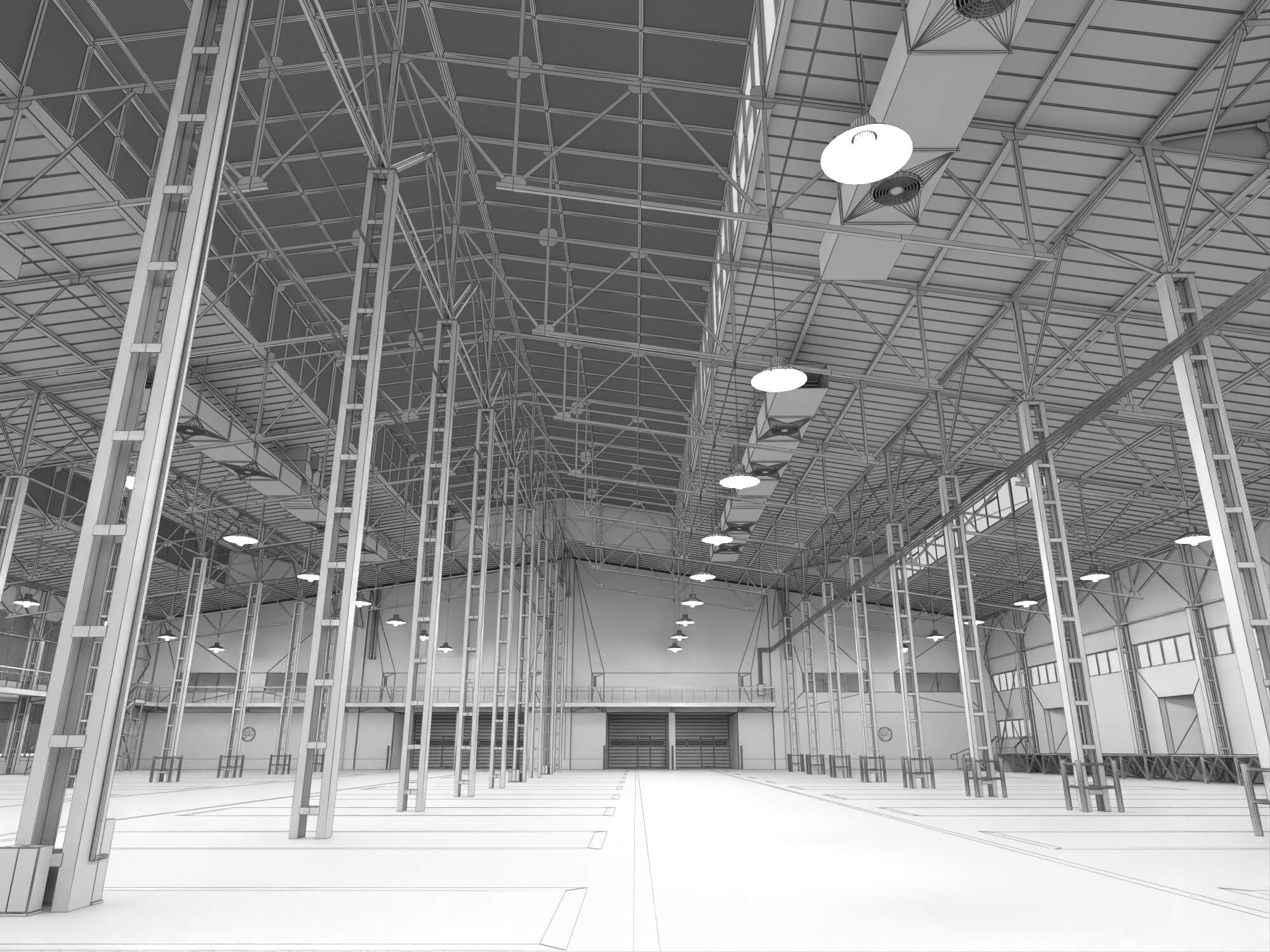 Low Poly Large Industrial Factory Warehouse Building 3D Model