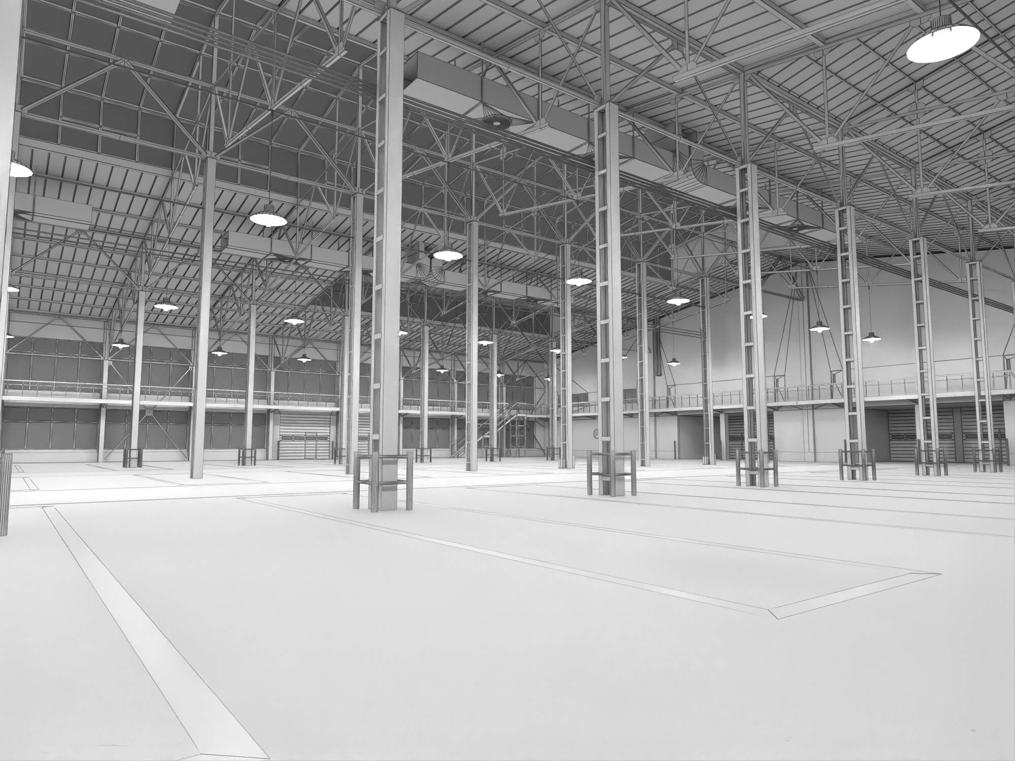 Low Poly Large Industrial Factory Warehouse Building 3D Model