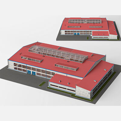 Low Poly Large Industrial Factory Warehouse Building
