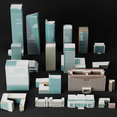 Low Poly Modern Office Skyscrapers Pack