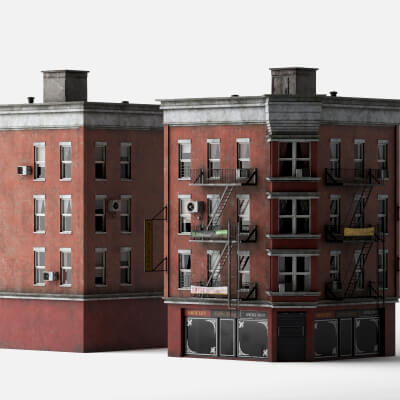 Low Poly New York Brick Apartment Buildings
