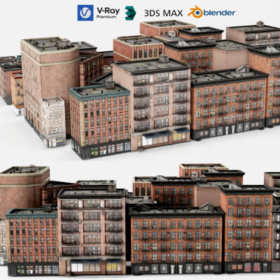 Low Poly New York City Brick Buildings Pack
