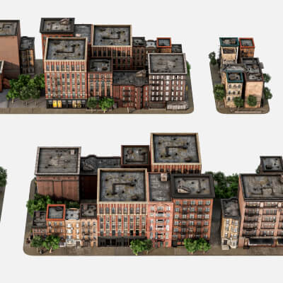 Low Poly NYC City Block Building Pack 3D Model