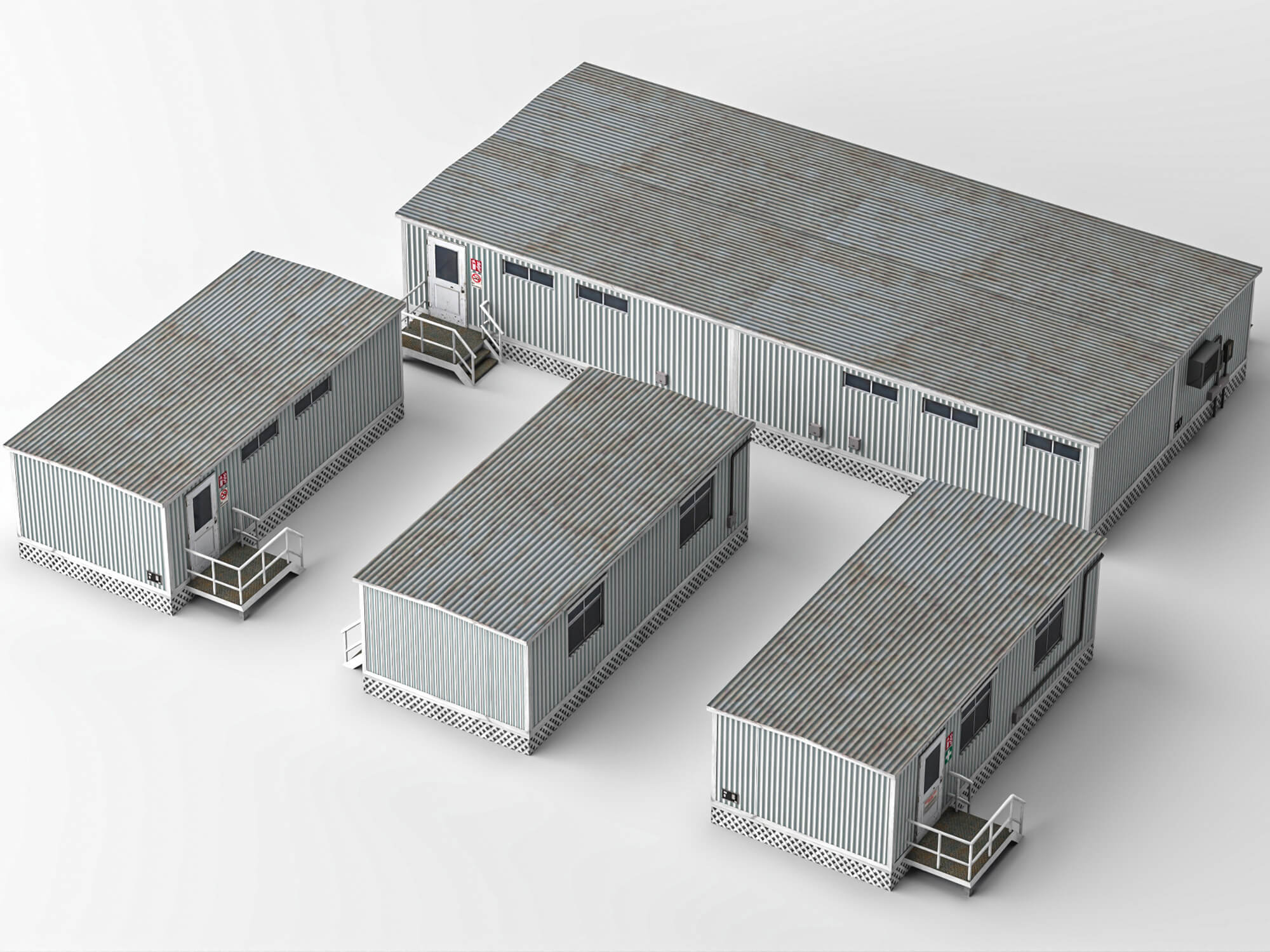 Low Poly Prefab Site Office Container Buildings Pack 3D Model