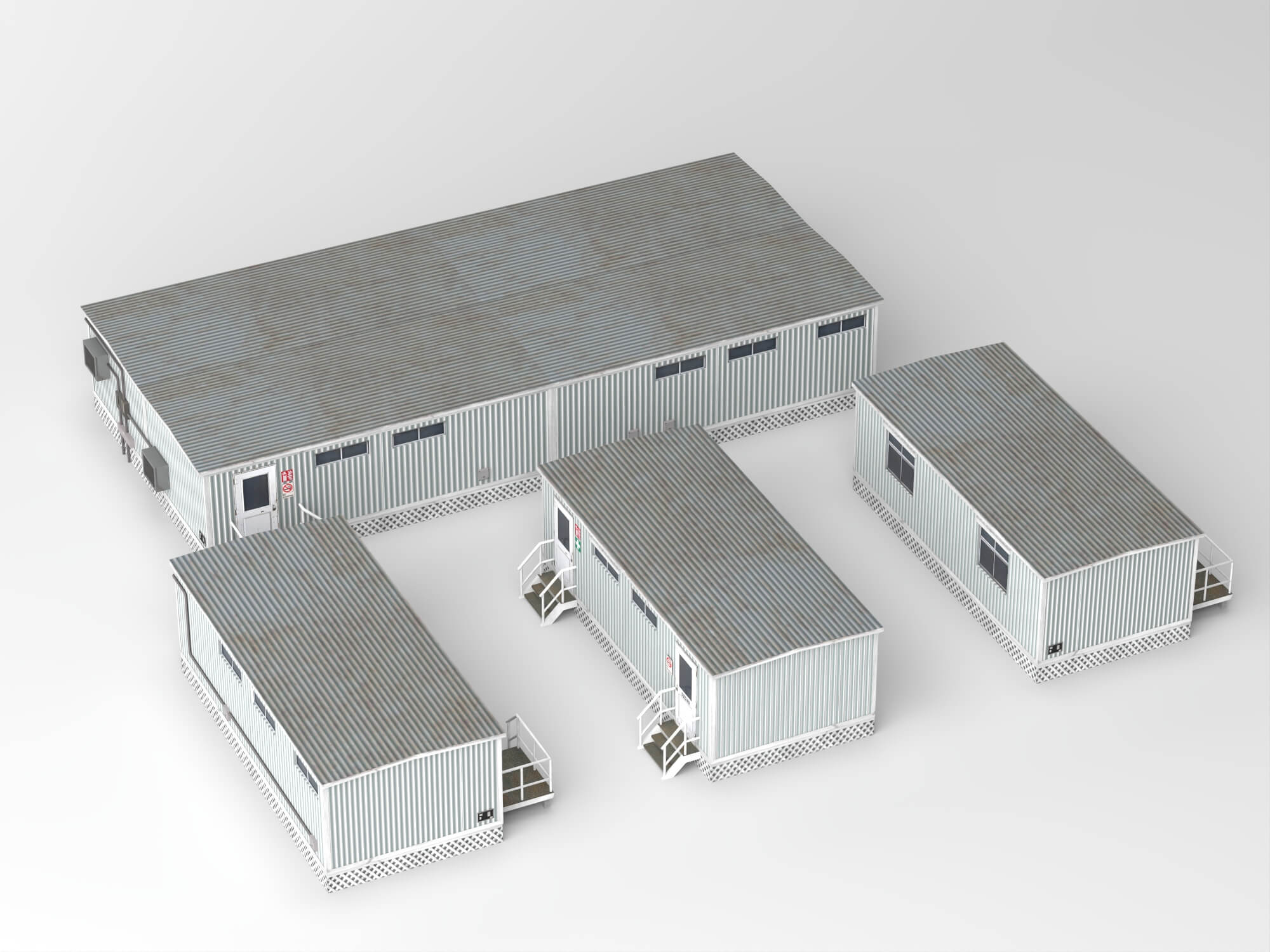 Low Poly Prefab Site Office Container Buildings Pack 3D Model