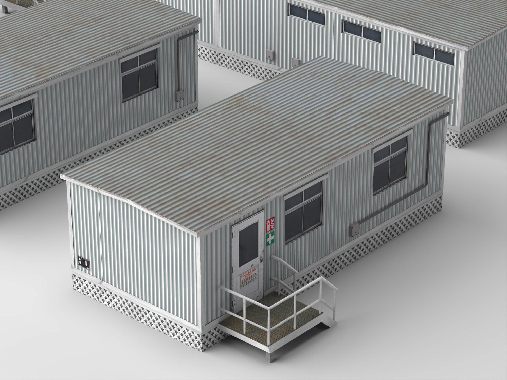 Low Poly Prefab Site Office Container Buildings Pack 3D Model