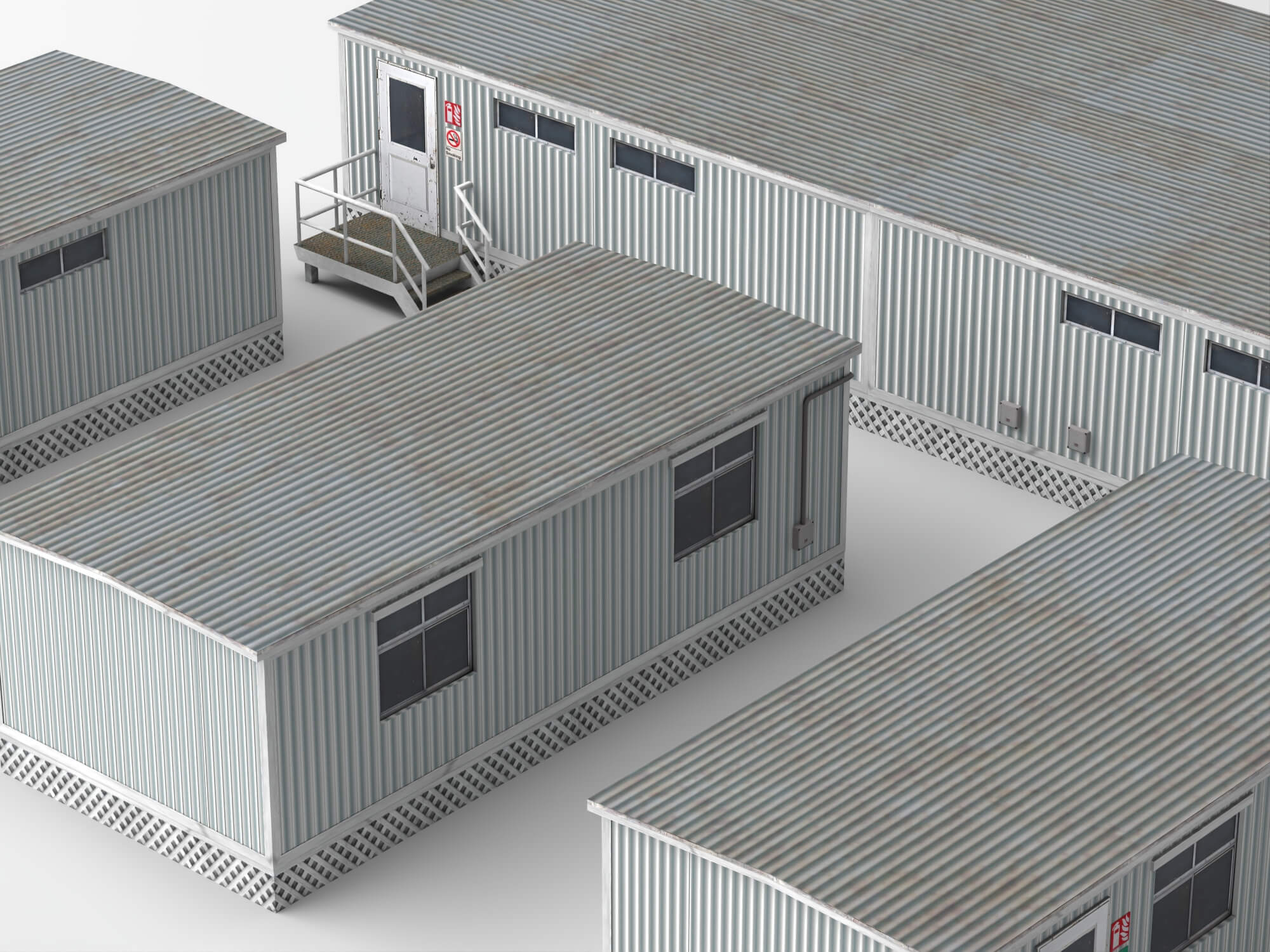 Low Poly Prefab Site Office Container Buildings Pack 3D Model