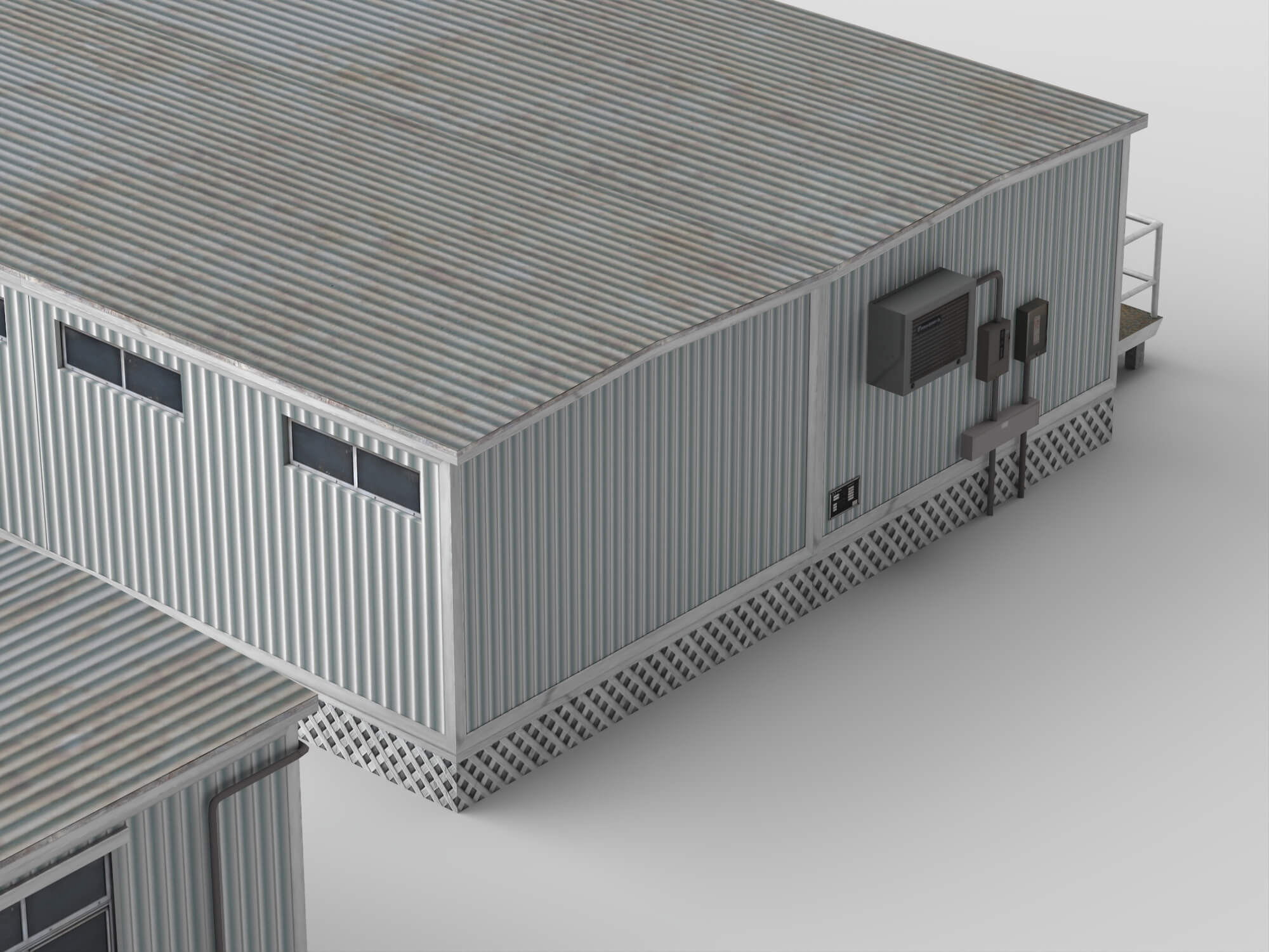 Low Poly Prefab Site Office Container Buildings Pack 3D Model