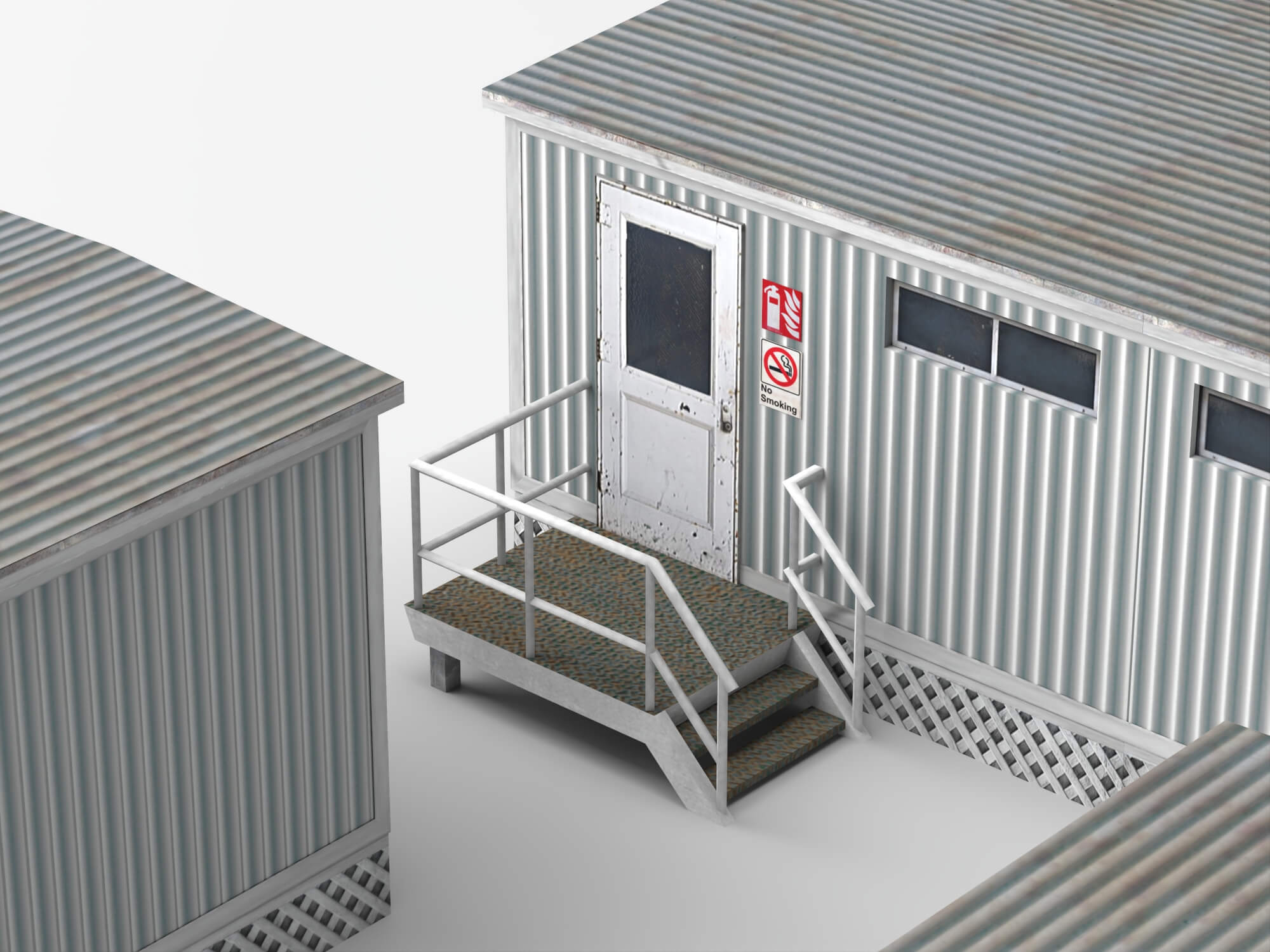 Low Poly Prefab Site Office Container Buildings Pack 3D Model