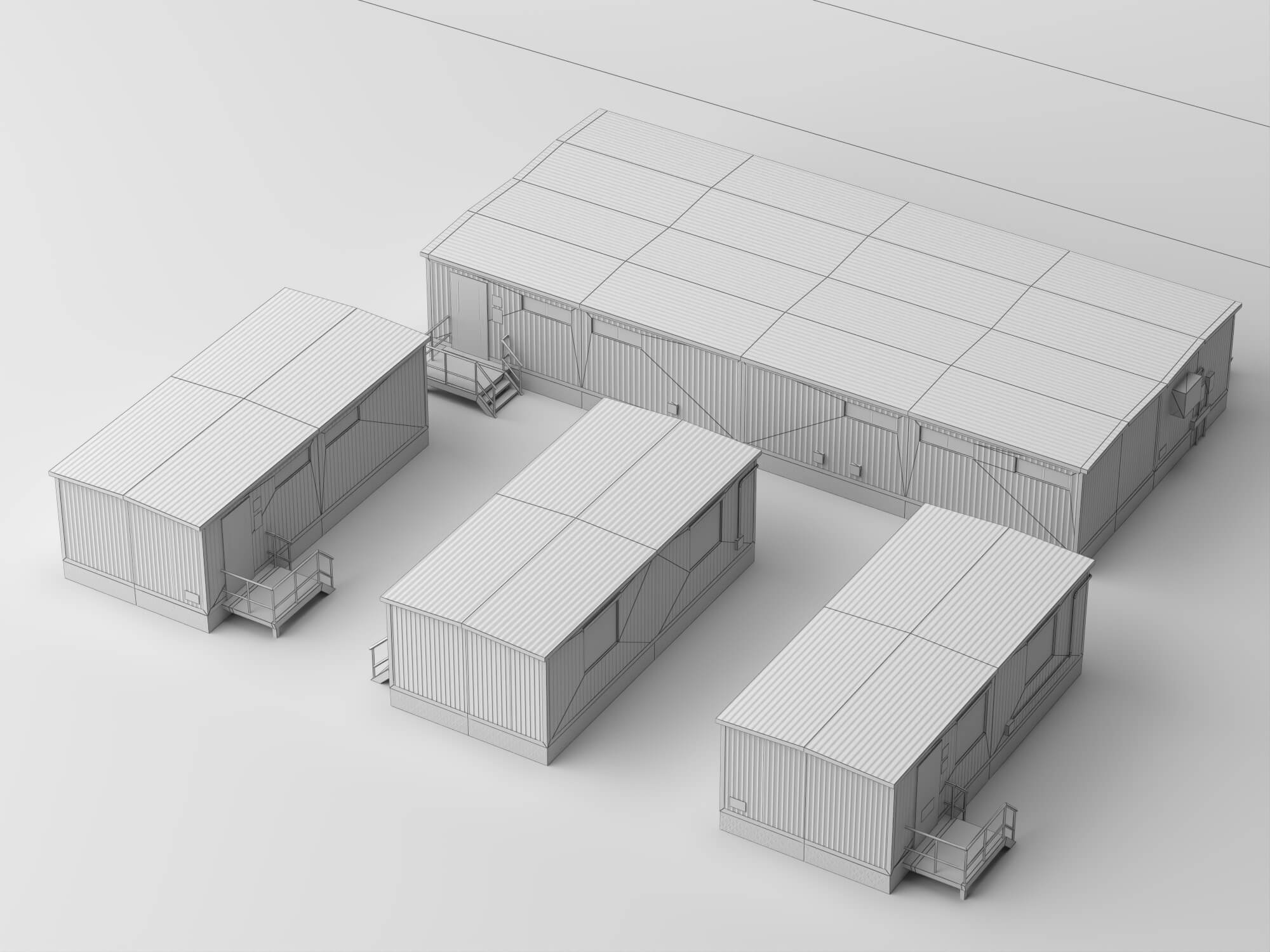 Low Poly Prefab Site Office Container Buildings Pack 3D Model