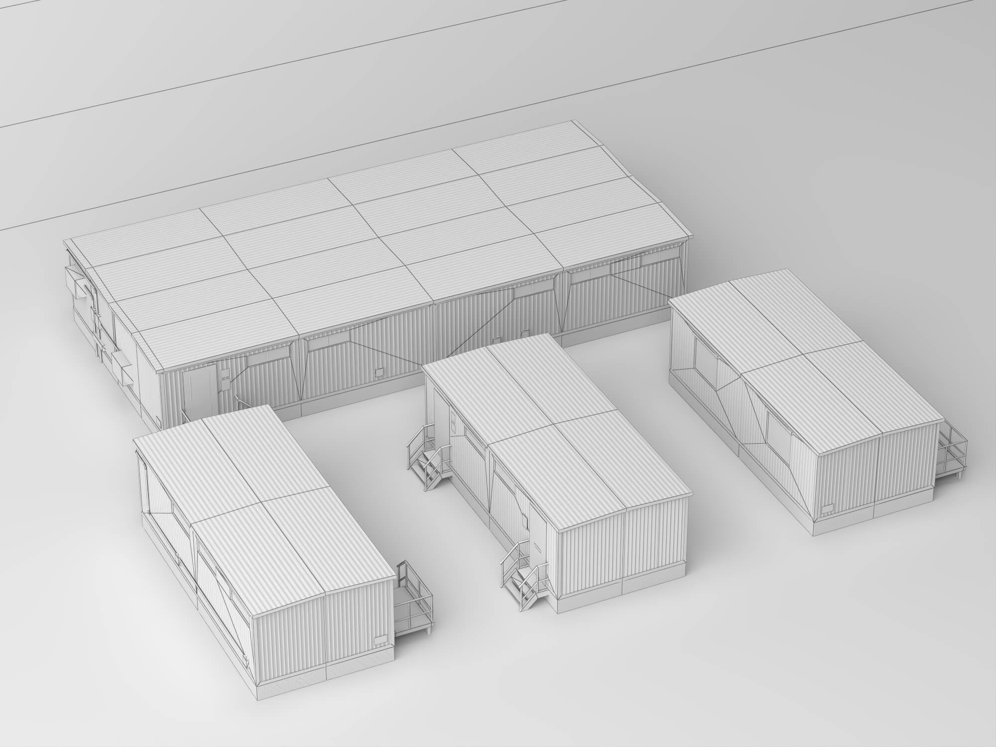 Low Poly Prefab Site Office Container Buildings Pack 3D Model