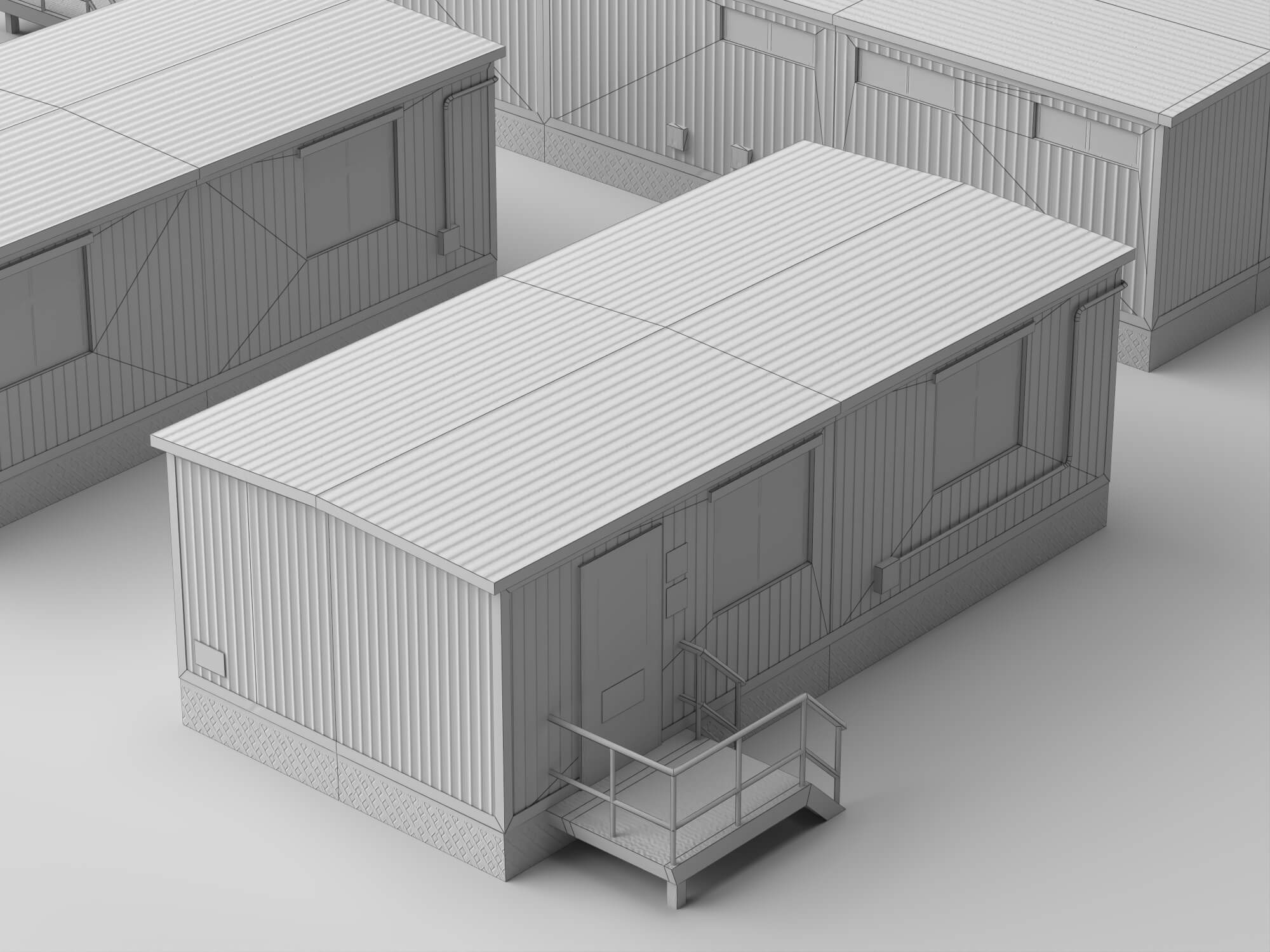 Low Poly Prefab Site Office Container Buildings Pack 3D Model