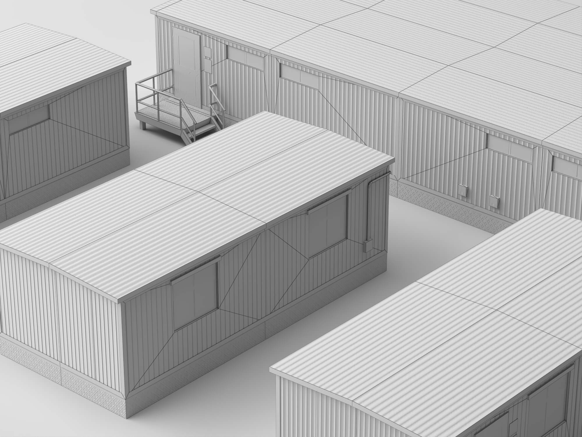 Low Poly Prefab Site Office Container Buildings Pack 3D Model