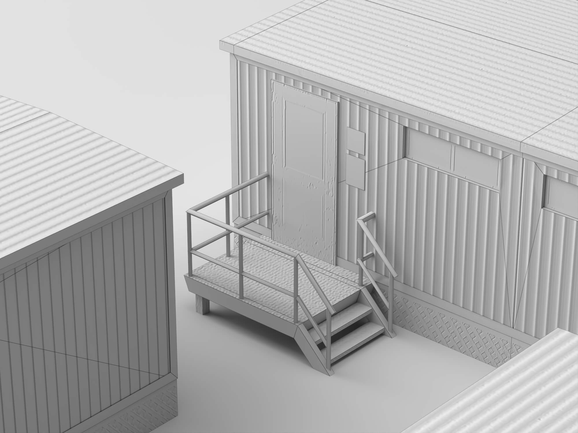 Low Poly Prefab Site Office Container Buildings Pack 3D Model