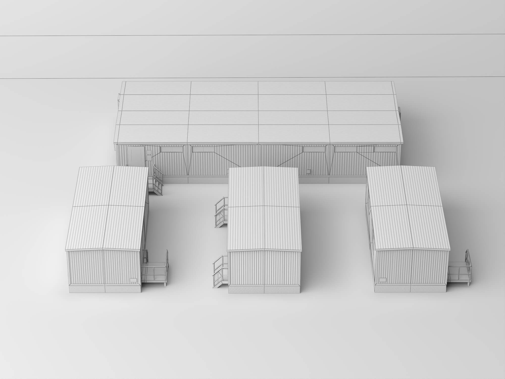 Low Poly Prefab Site Office Container Buildings Pack 3D Model