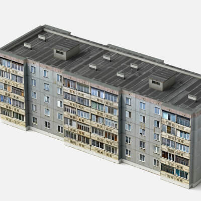 Low Poly Soviet Panel Apartment Building