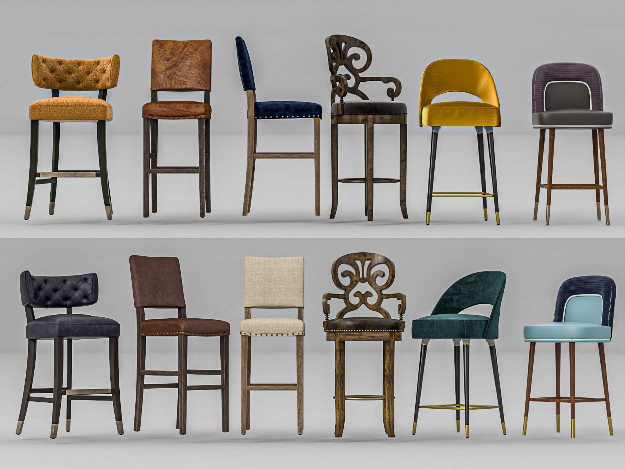 Luxury Bar Stools Collection 3D Model