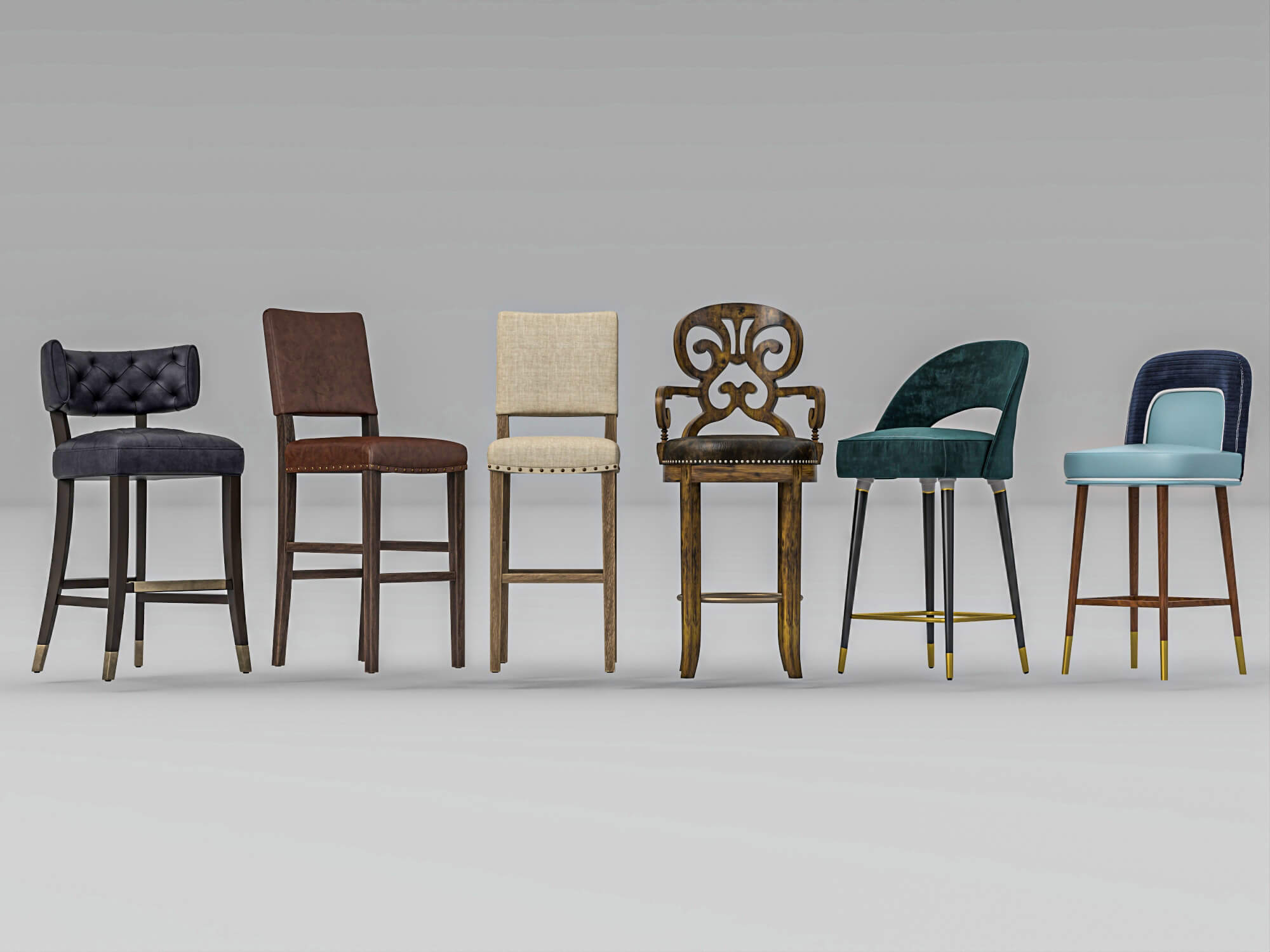Luxury Bar Stools Collection 3D Model