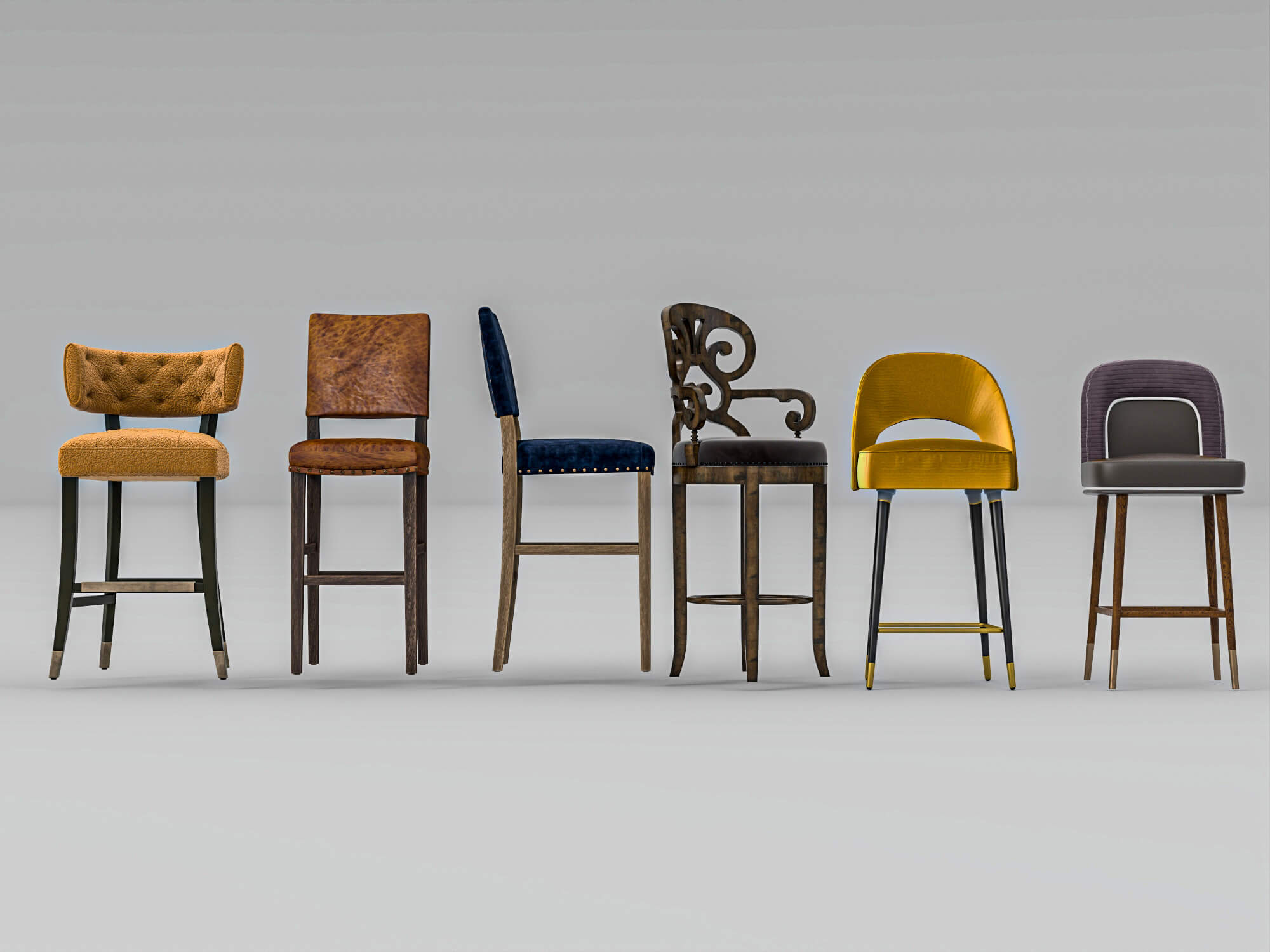 Luxury Bar Stools Collection 3D Model