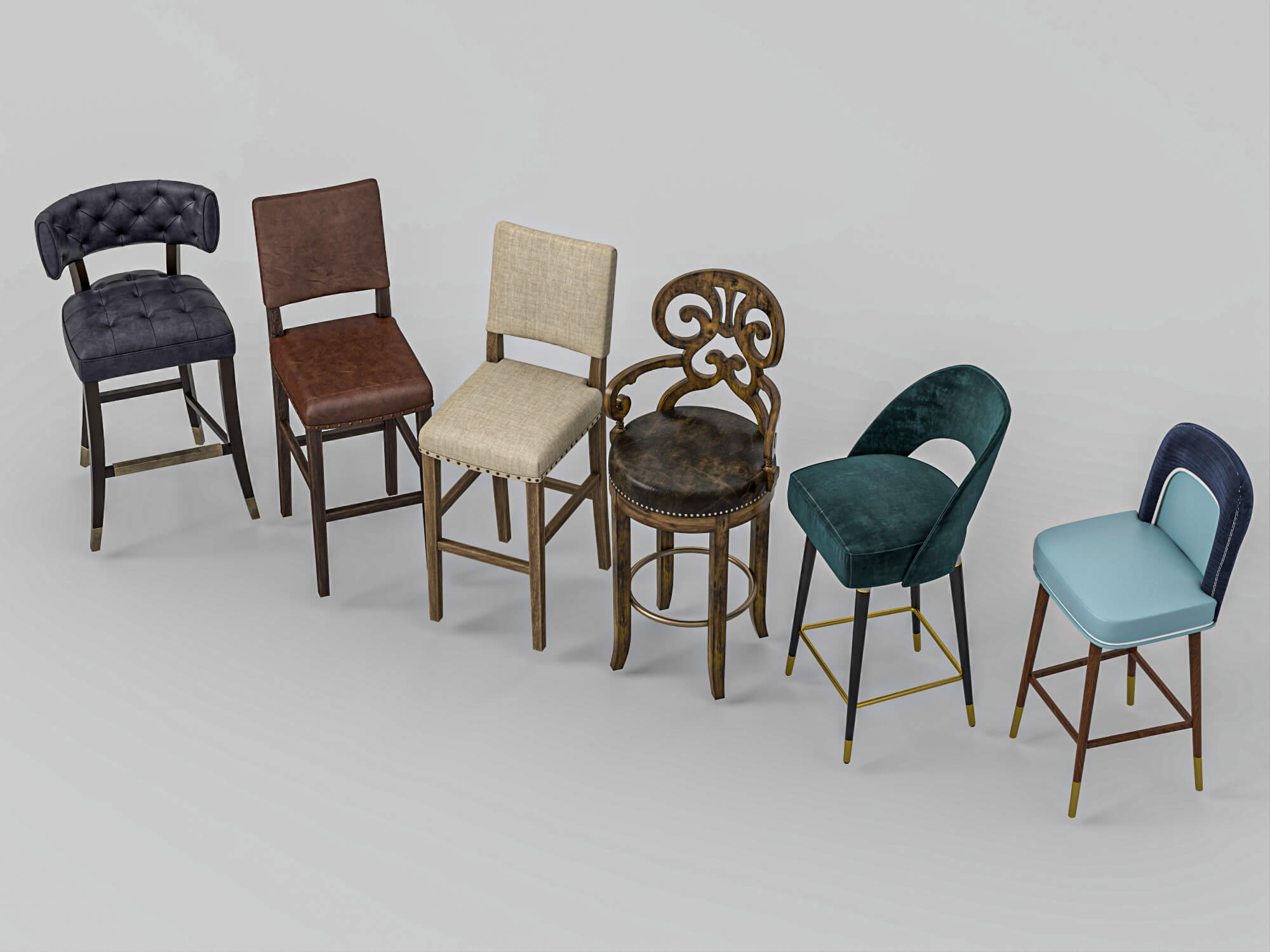 Luxury Bar Stools Collection 3D Model