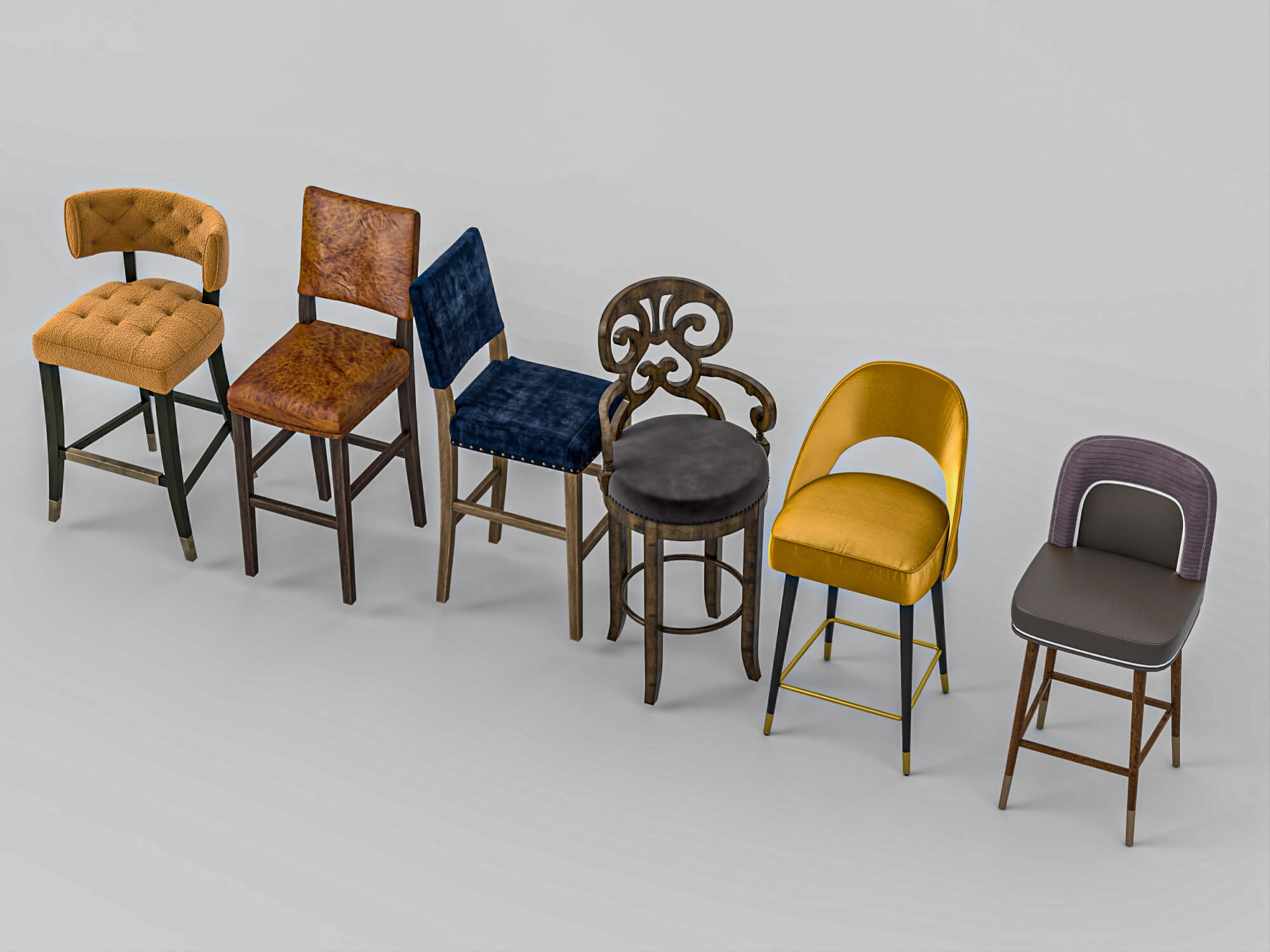 Luxury Bar Stools Collection 3D Model